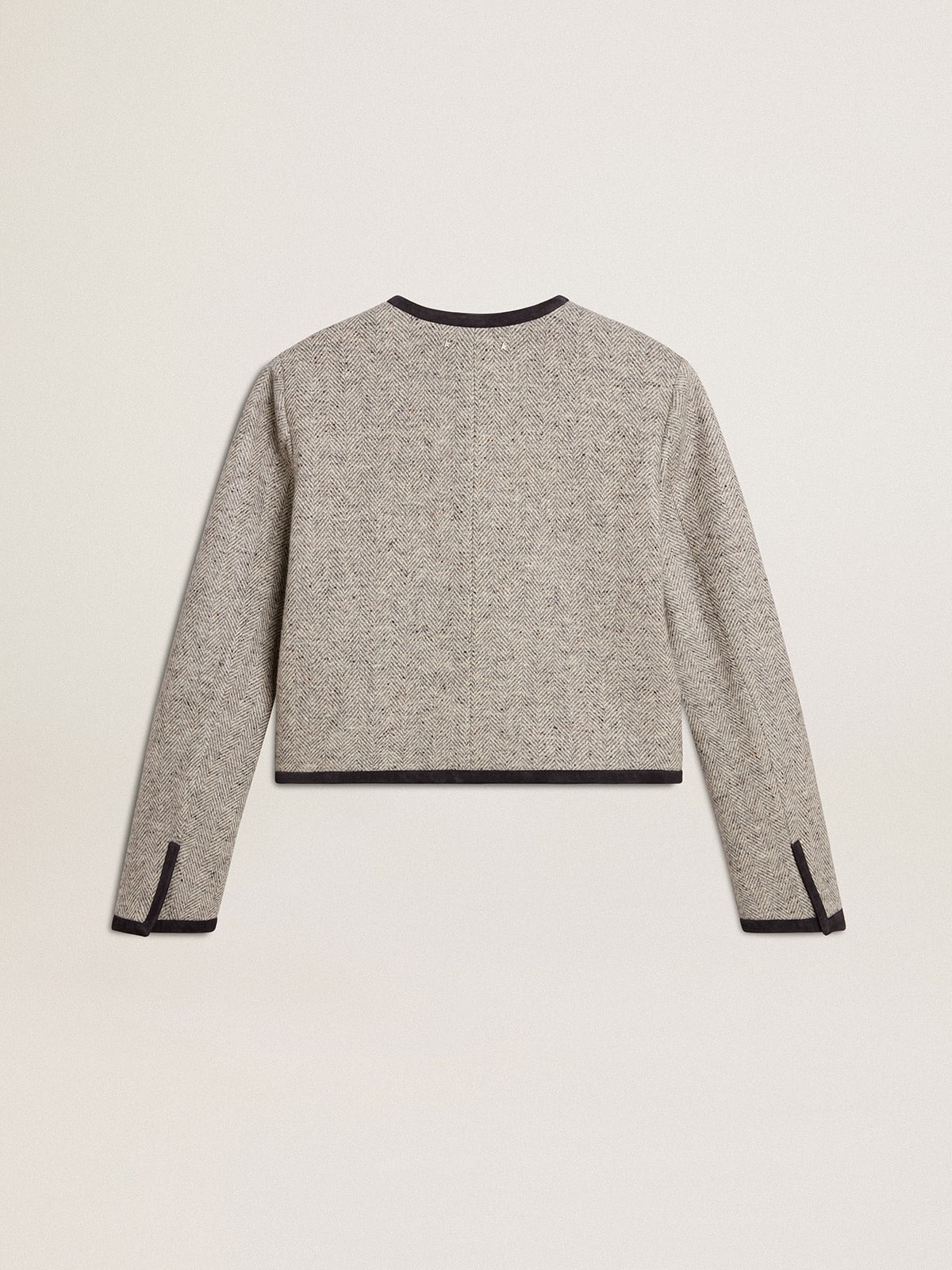 Women's grey wool and silk jacket with black suede trim - 6