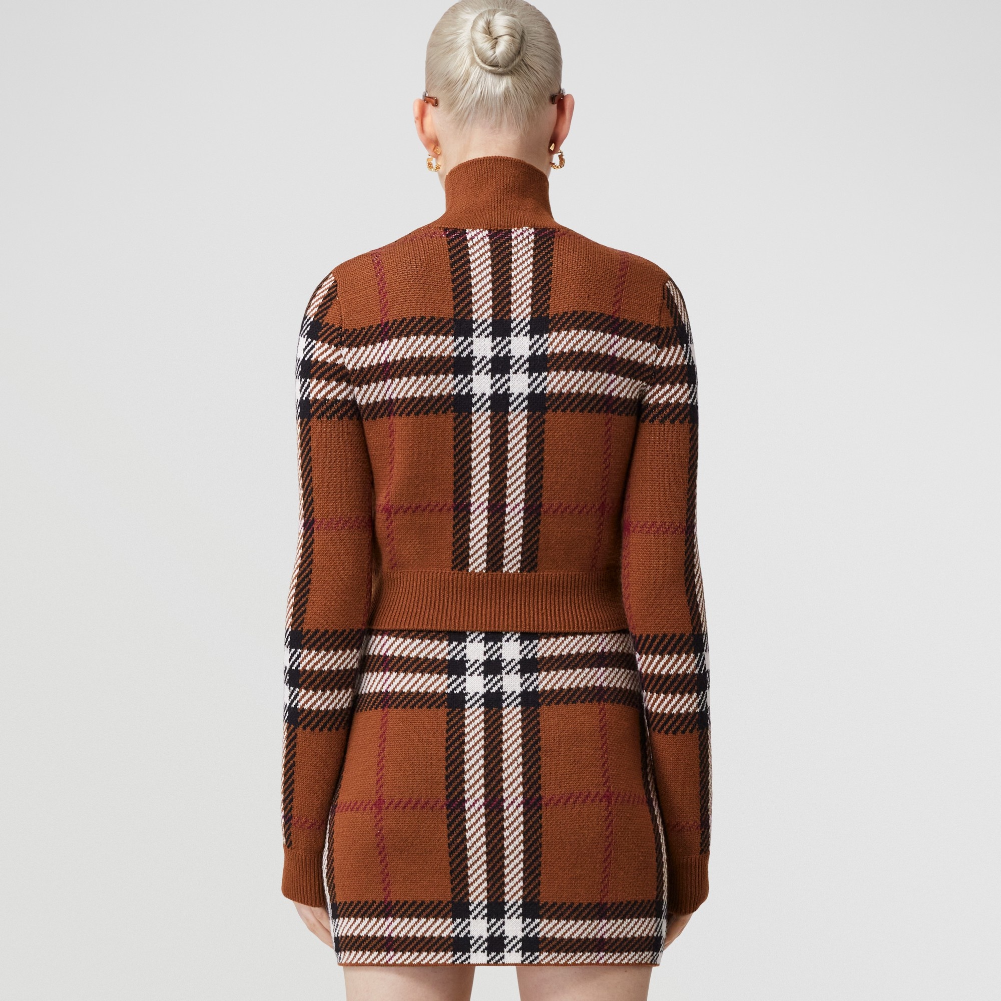 Check Wool Jacquard Cropped Sweater - 3