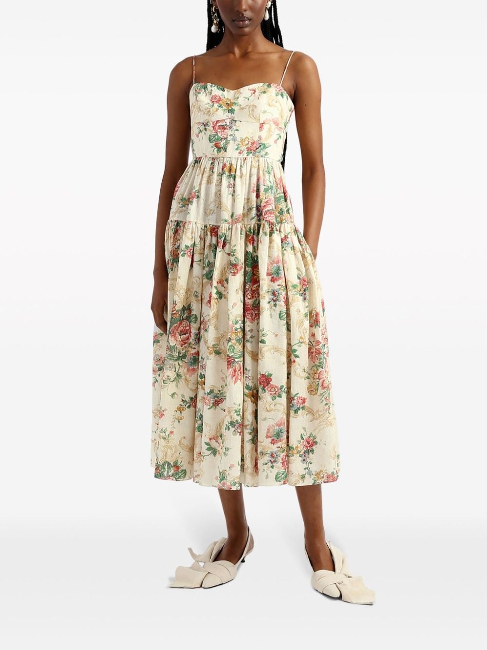 floral-print linen dress - 2