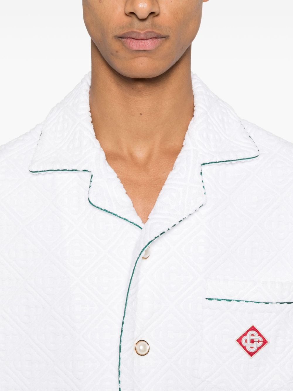 monogram-embossed towelling shirt - 5