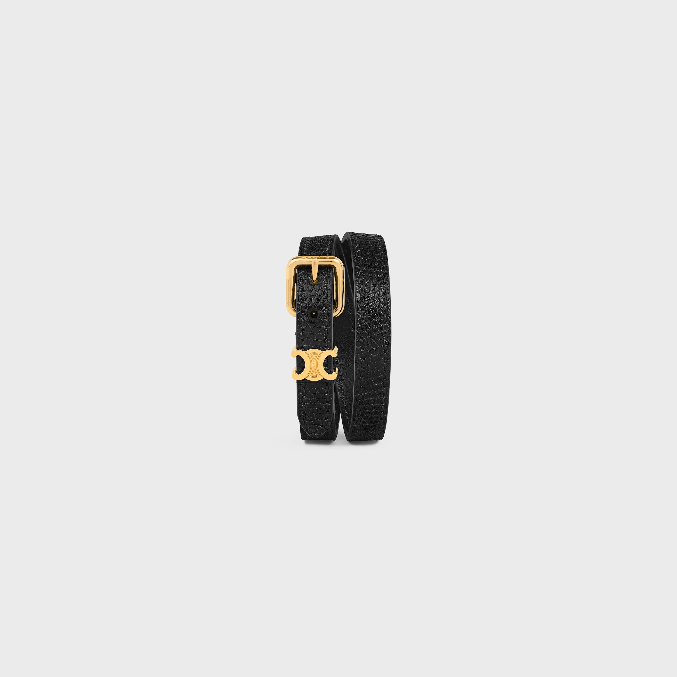 Les Cuirs Celine Double Bracelet in Lizard, Calfskin and Brass with Gold Finish - 3