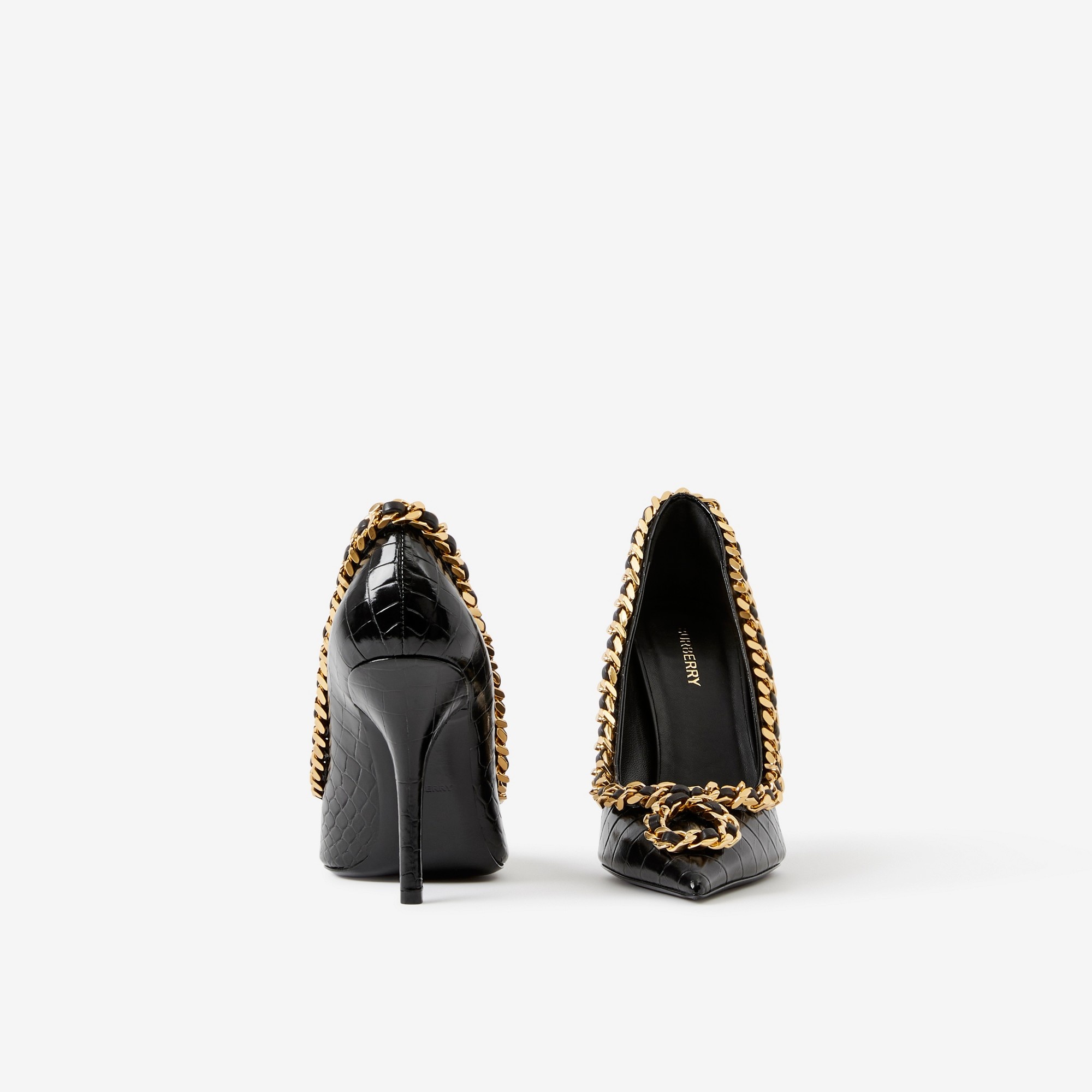 Chain-link Detail Leather Point-toe Pumps - 4