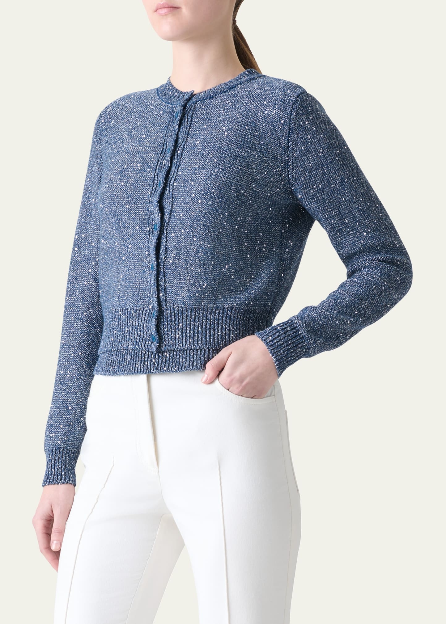 Knit Sequin Button-Front Cardigan - 4