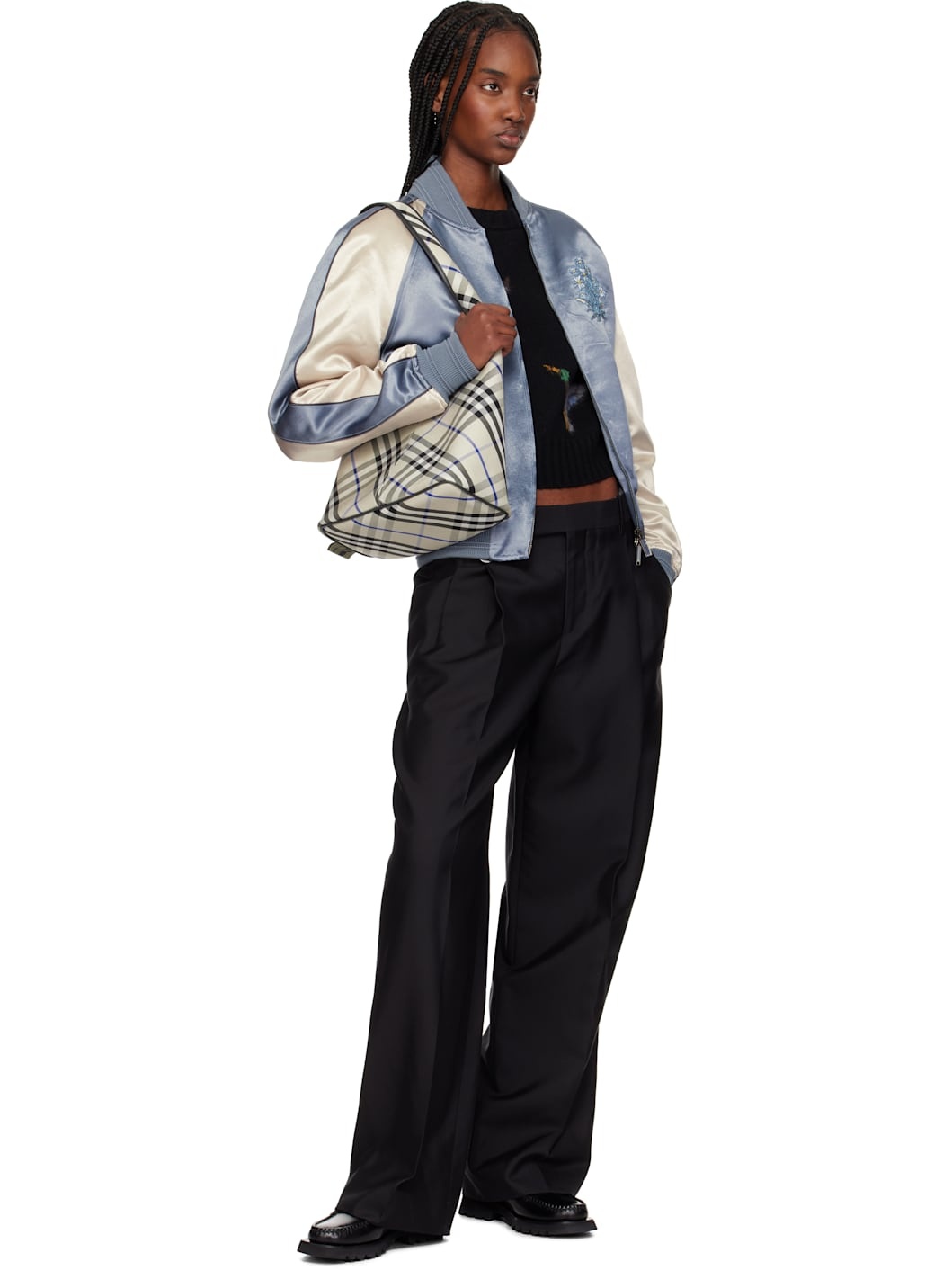 Blue & Off-White EKD Satin Bomber Jacket - 4