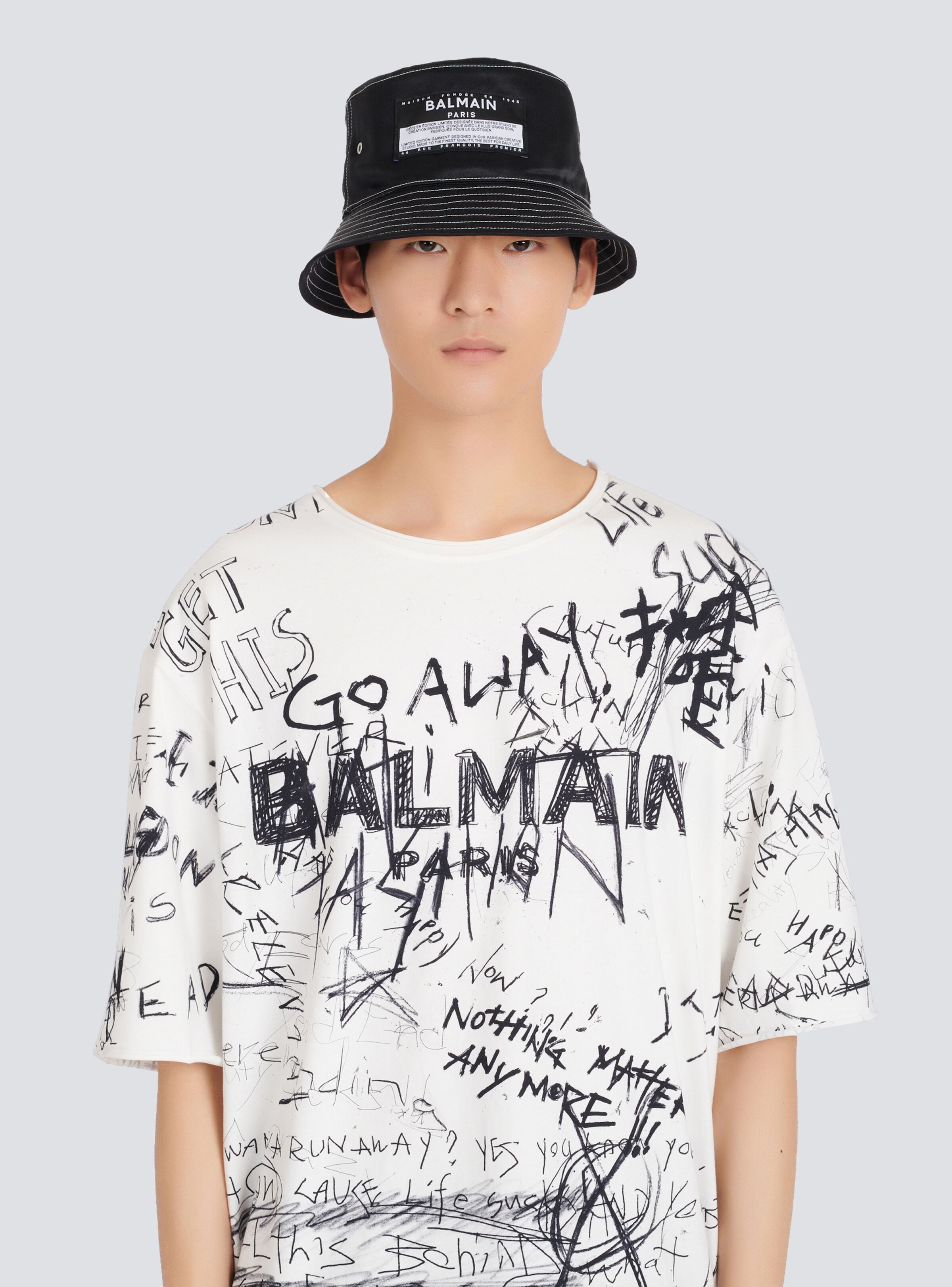 Satin bucket hat with Balmain logo - 5