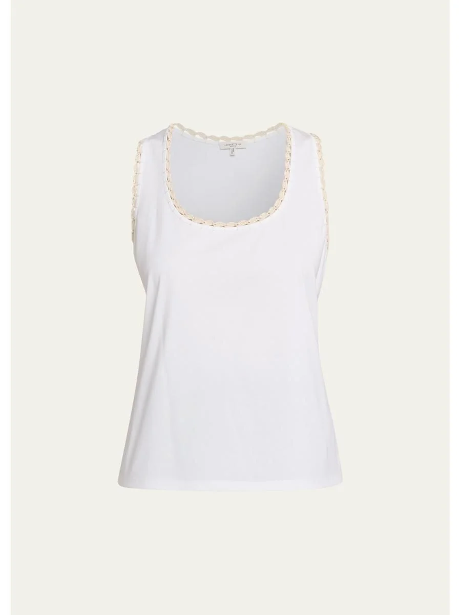Crochet-Trim Cotton Rib Tank Top - 1