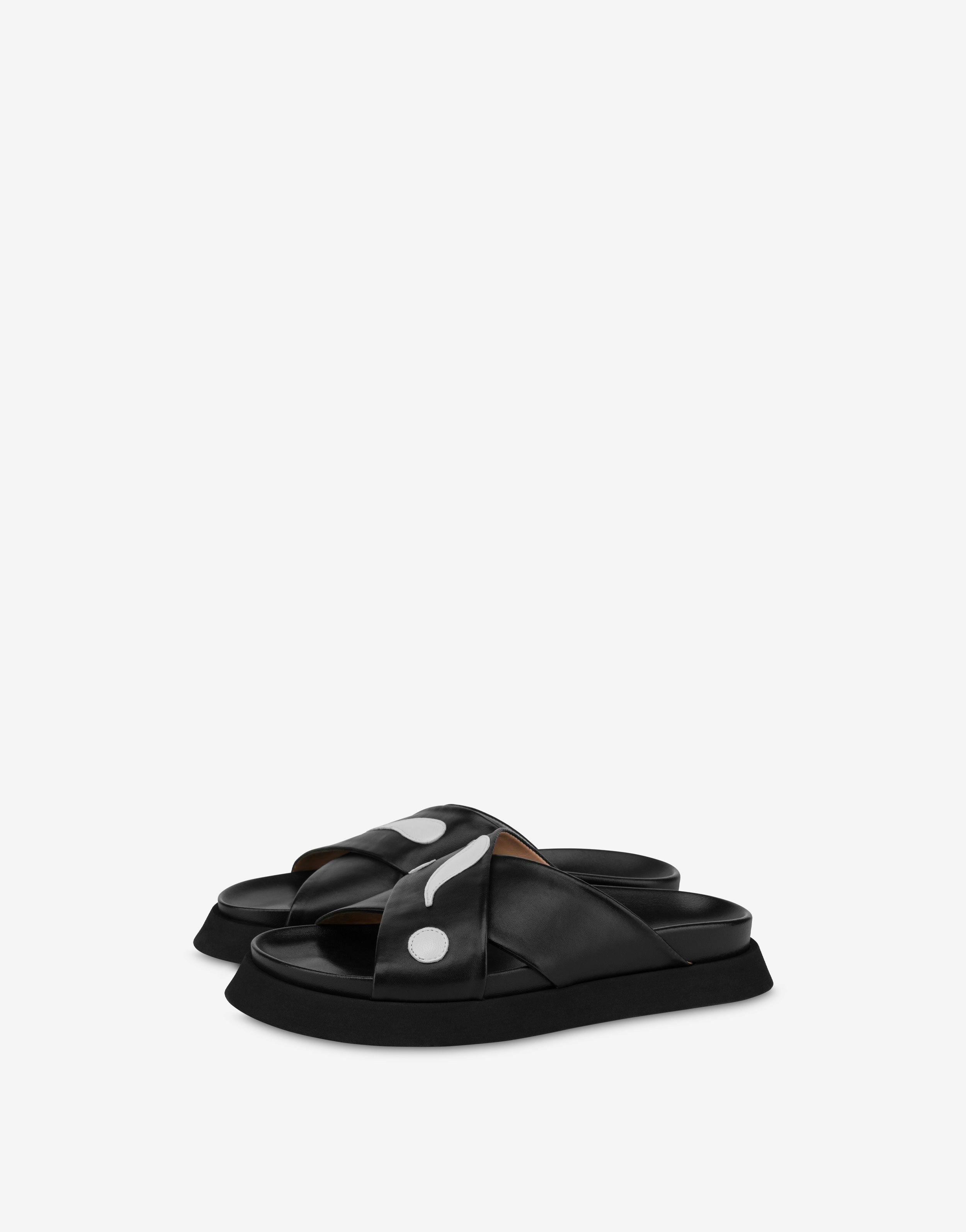 MOSCHINO SYMBOLS NAPPA LEATHER FLATFORM SANDALS - 2