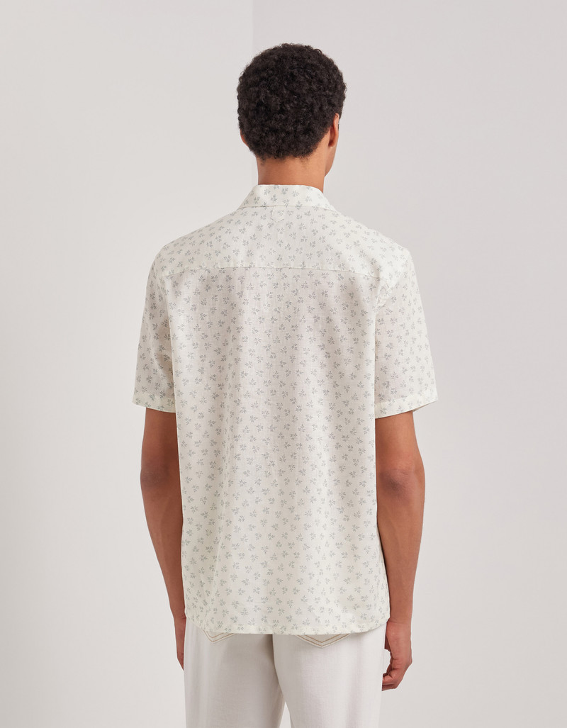 WHITE AND GREEN PRINTED LINEN AND COTTON BOXY-FIT SHIRT 3