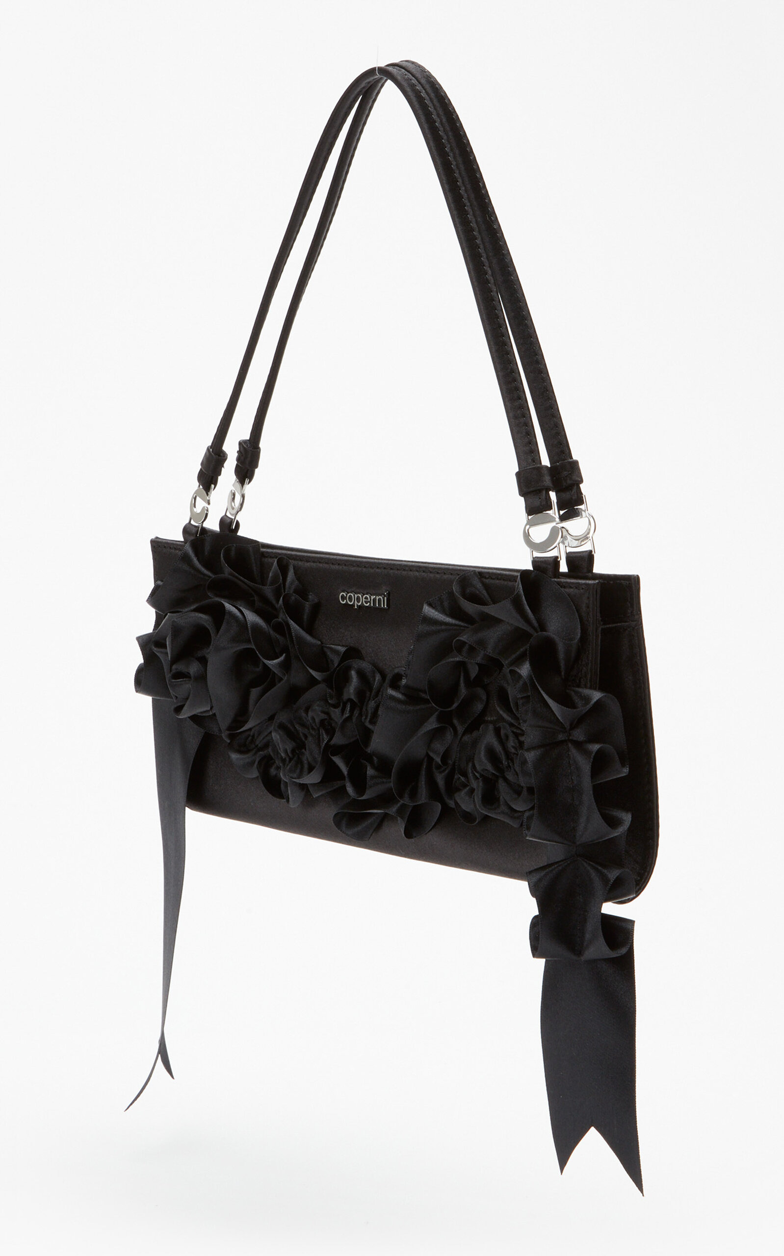 Pleated Ribbon Satin Pochette Bag black - 8