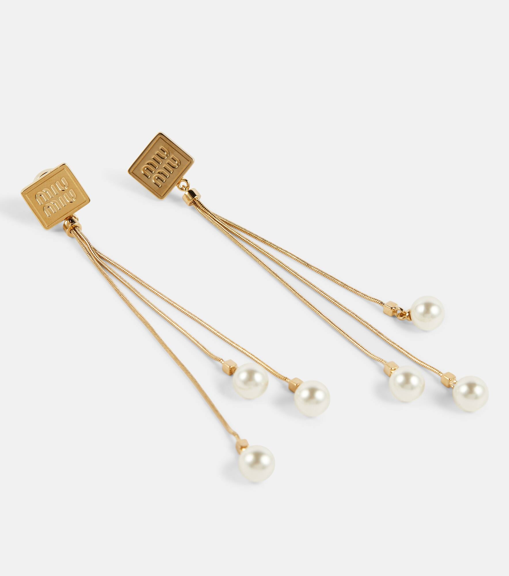 Faux pearl and brass earrings - 4