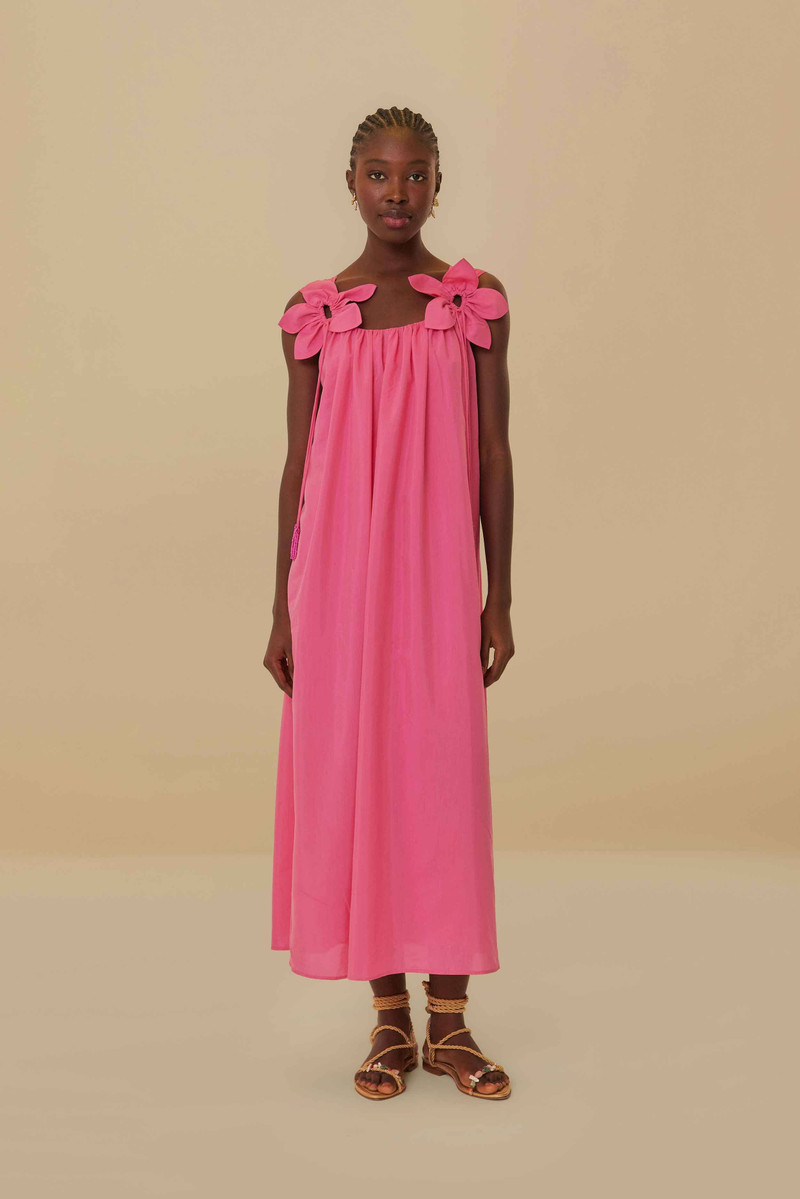 Pink Floral Details Sleeveless Midi Dress 1