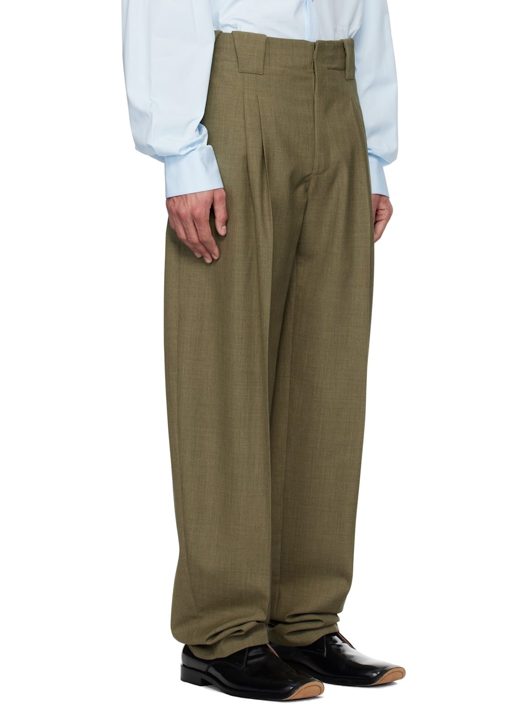 Khaki Pleated Wide Leg Trousers - 2