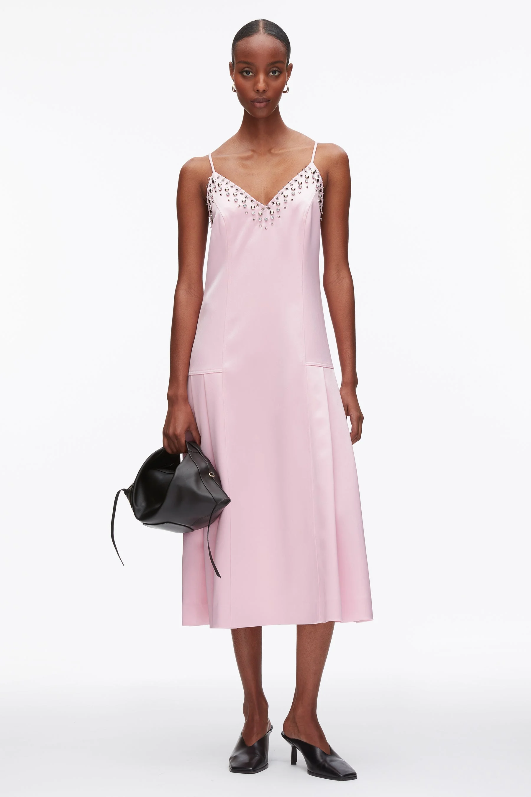 Studded Satin Pleated Cami Midi Dress - 1