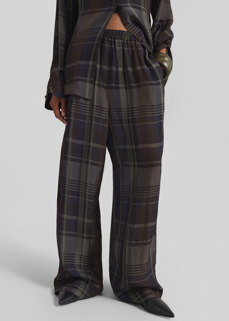 The Frankie Shop Baxter Sheer Fluid Track Pants - Navy Tartan outlook