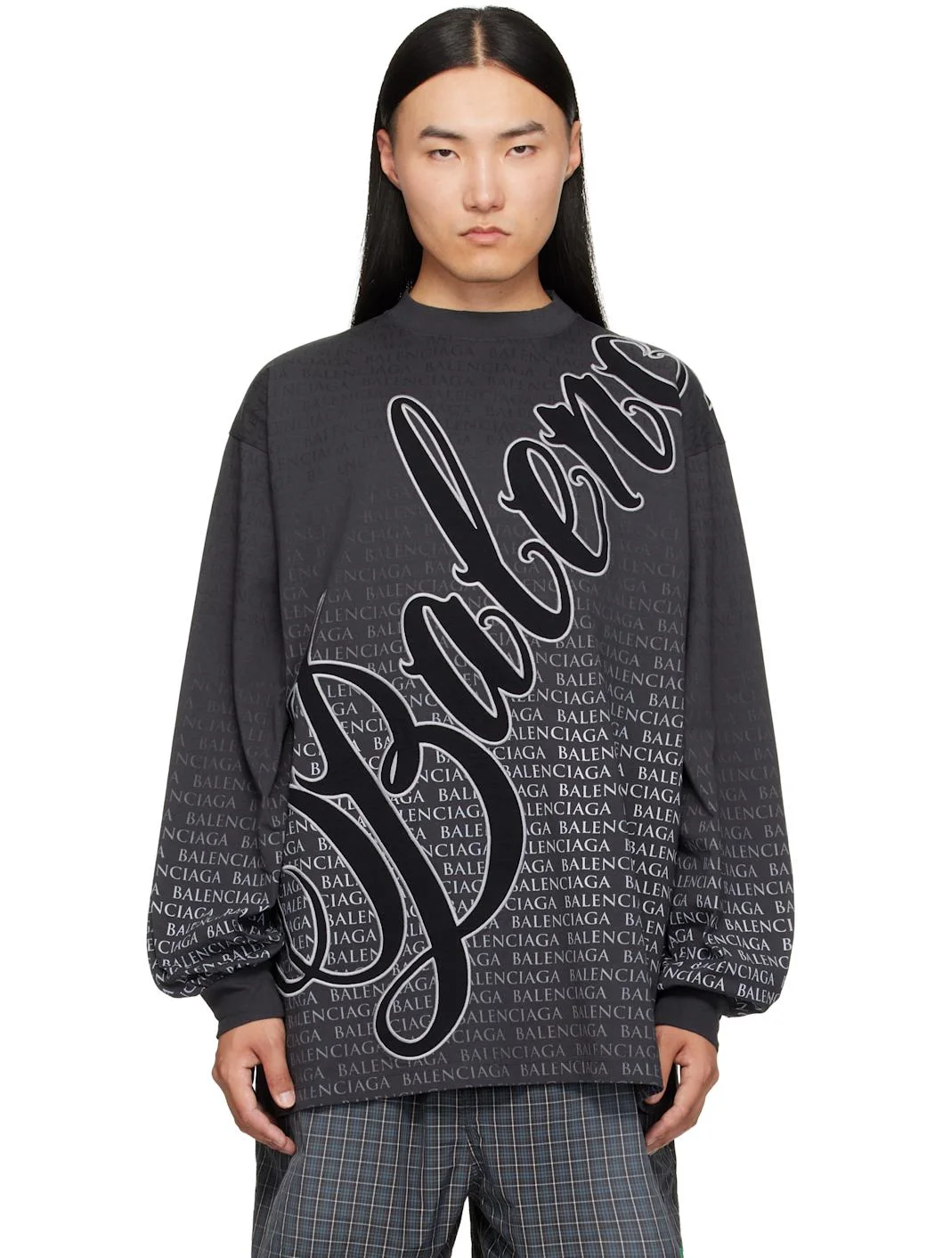 Gray Printed Long-Sleeve T-Shirt - 1