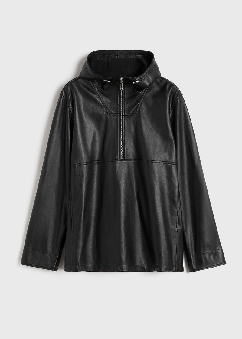 Half-zip leather anorak black 1