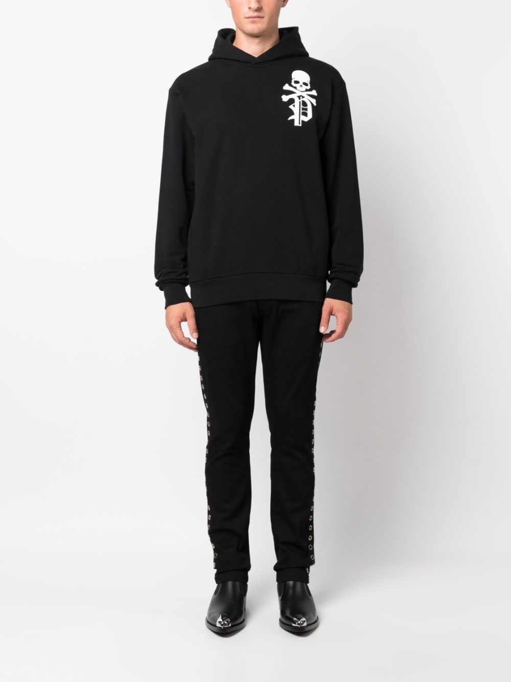 Gothic Plein logo-flocked cotton hoodie - 2