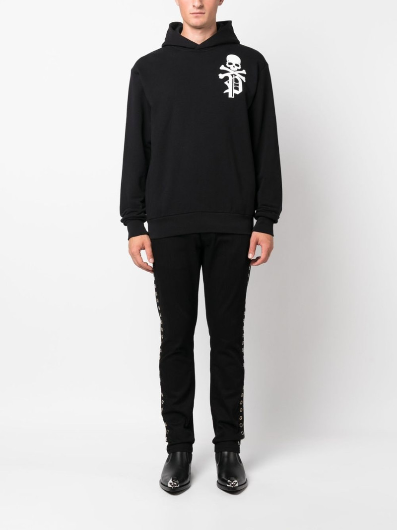 PHILIPP PLEIN Gothic Plein logo-flocked cotton hoodie outlook