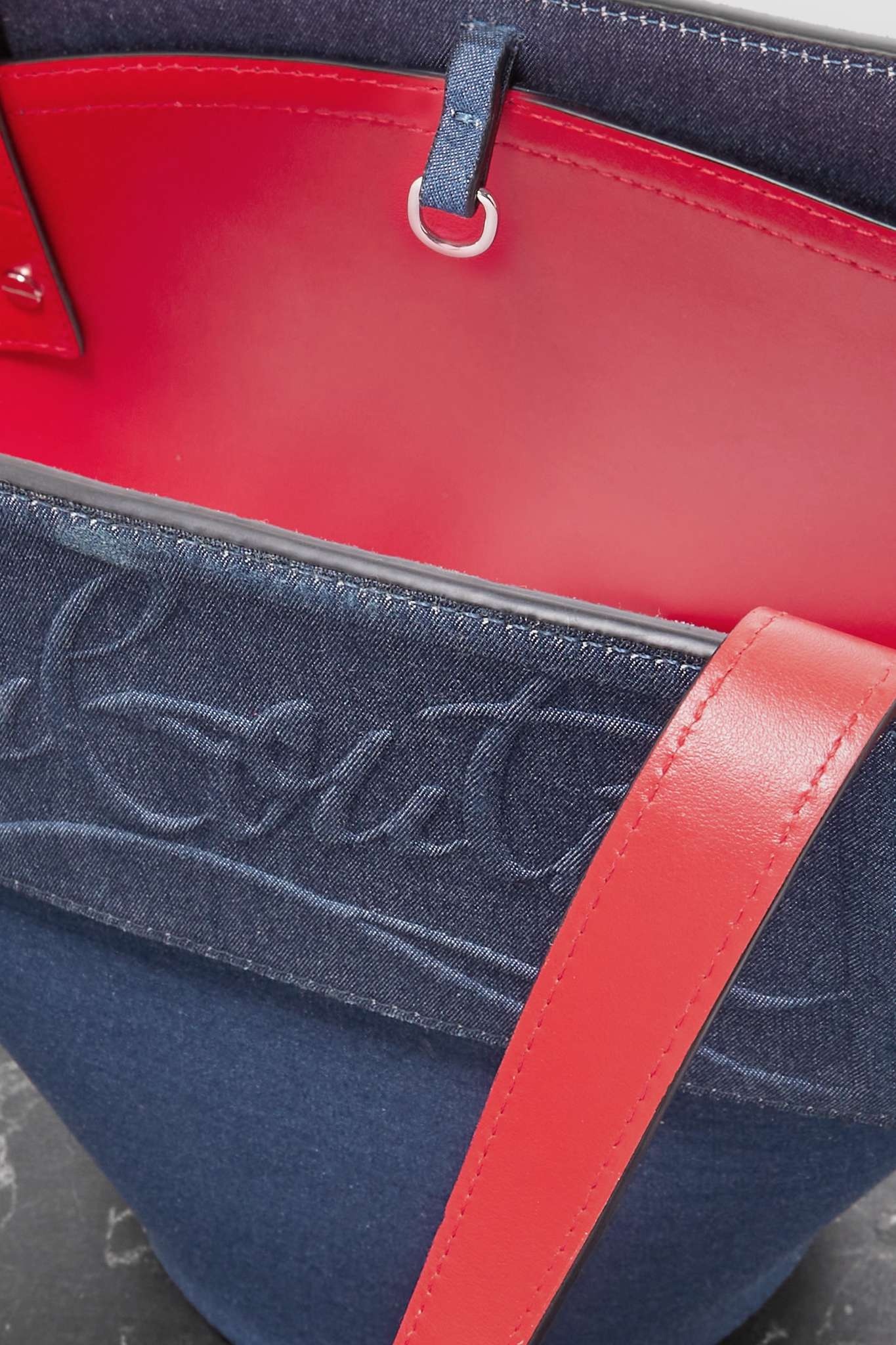 Loubishore small leather-trimmed embossed denim tote - 5