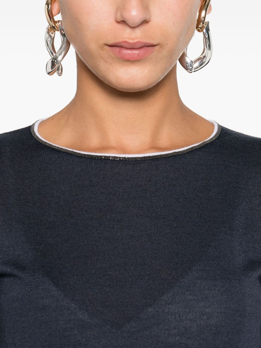 Monili-trim cashmere top - 5