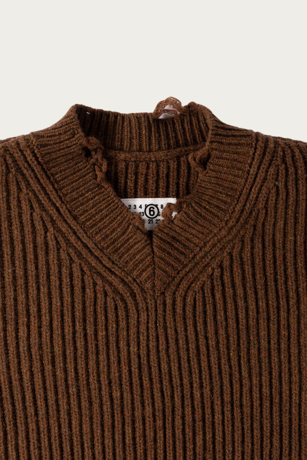Distressed V-Neck Sweater - Brown - 2