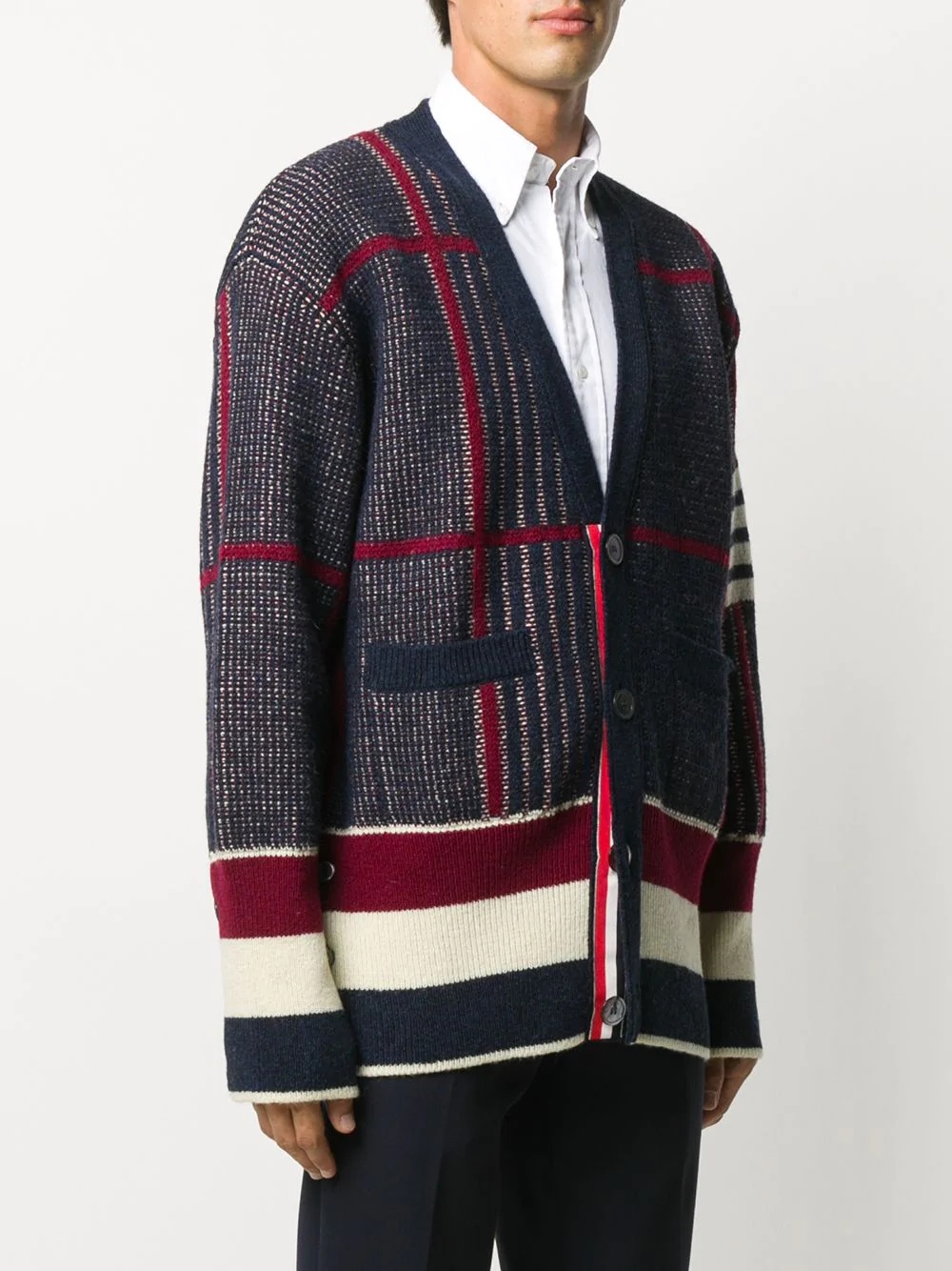 4-Bar check-pattern cardigan - 3