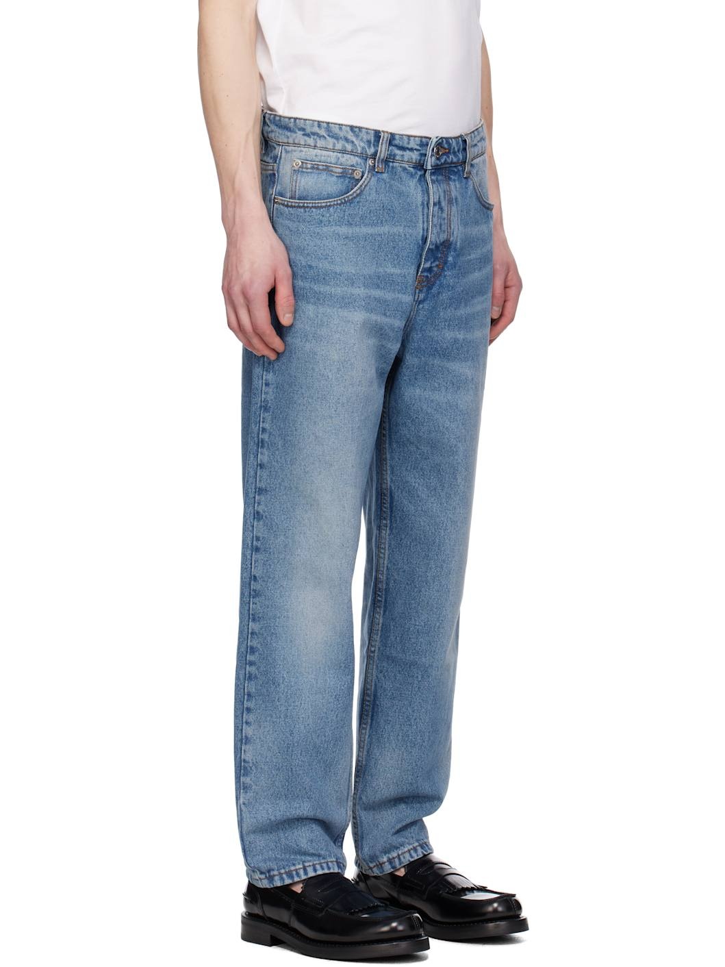 Blue Cotton Tapered Fit Jeans - 2