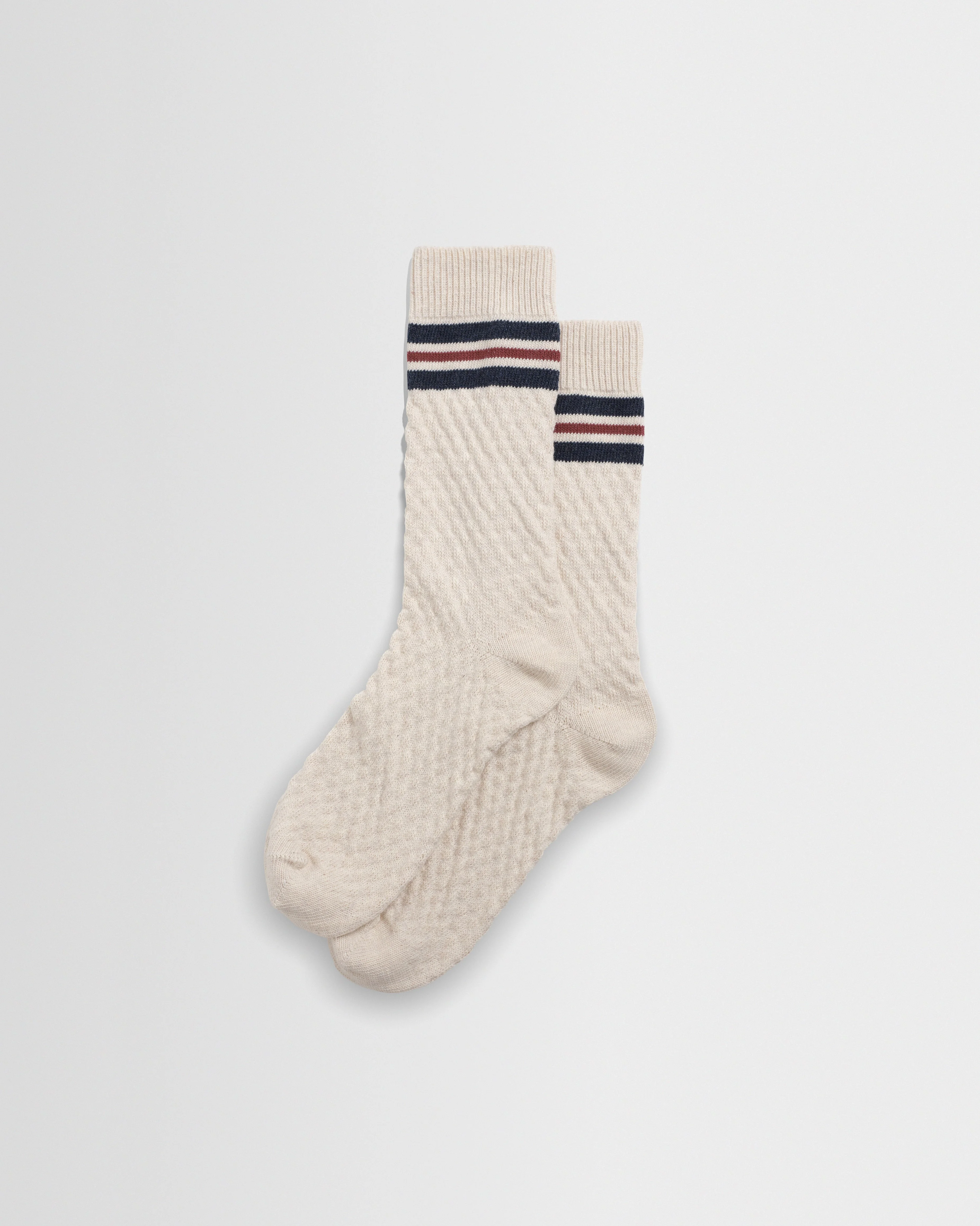 Sandwell - Ecru Marl And Navy Trio Stripe Cotton Socks - 1