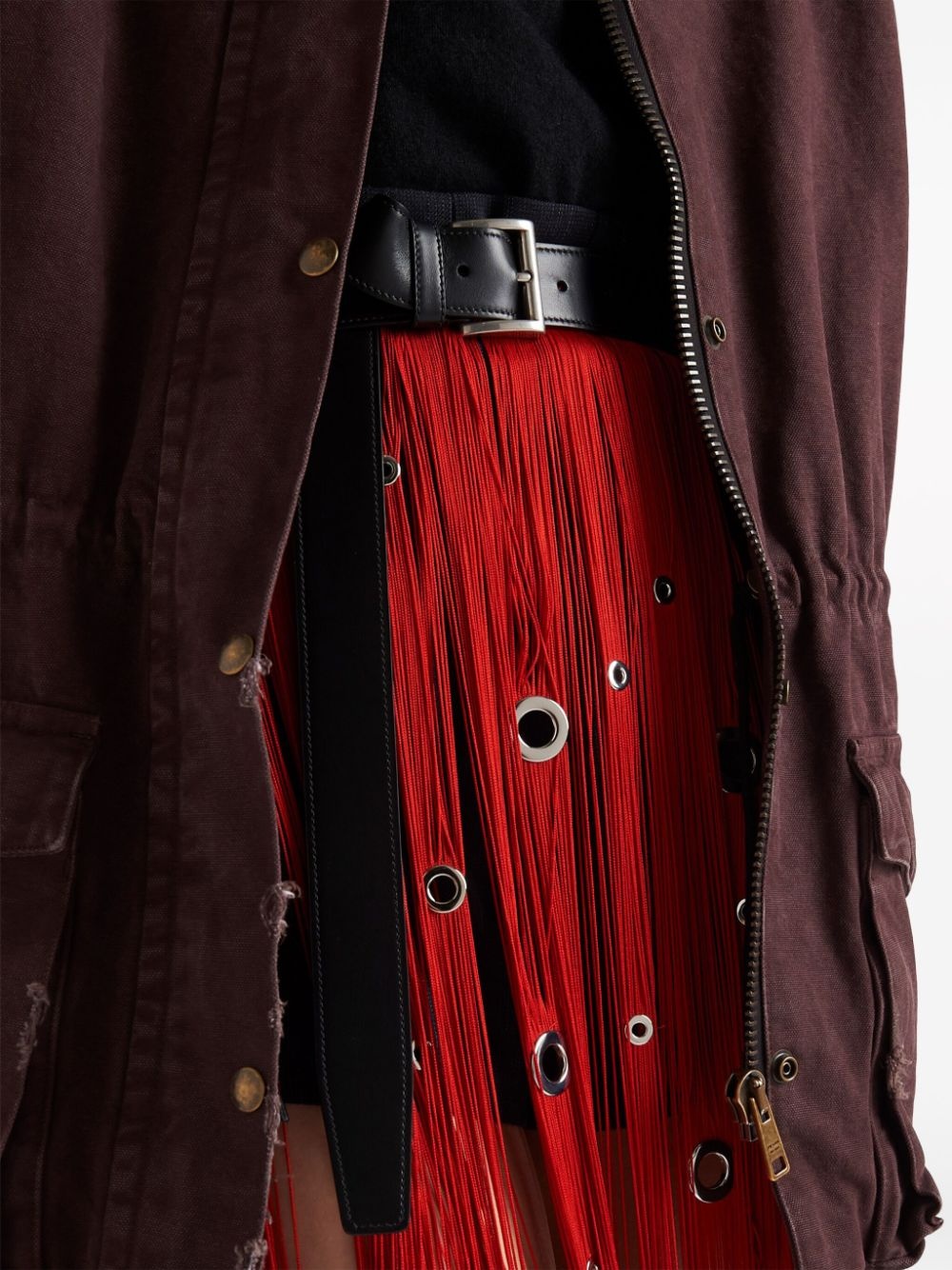 eyelet-embellished fringe skirt - 5