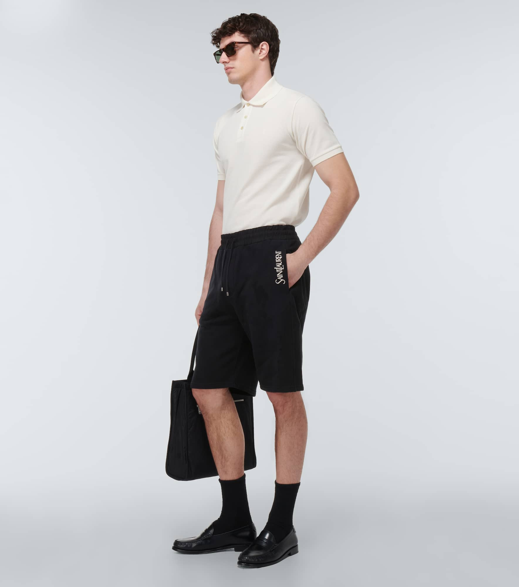 Embroidered cotton jersey track shorts - 2