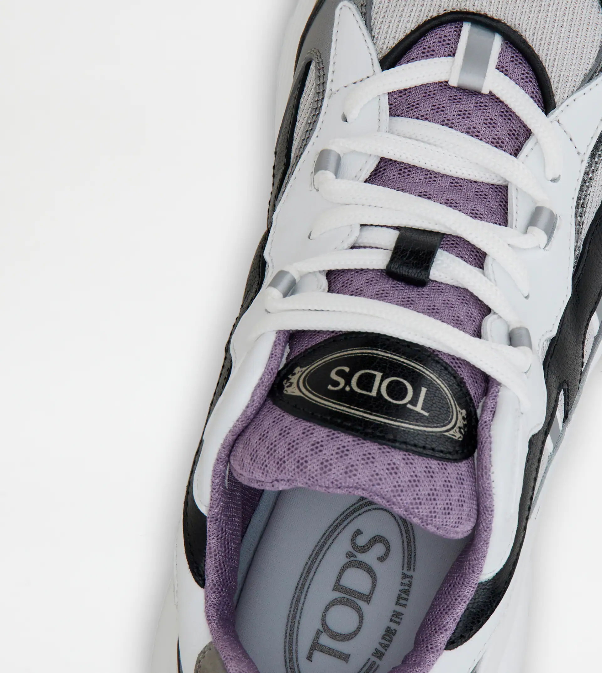 SNEAKERS IN LEATHER AND HIGH-TECH FABRIC - WHITE, SILVER, BLACK - 3