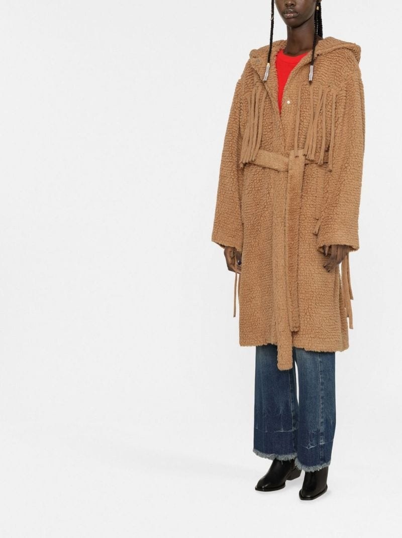 fringed tie-waist teddy coat - 4