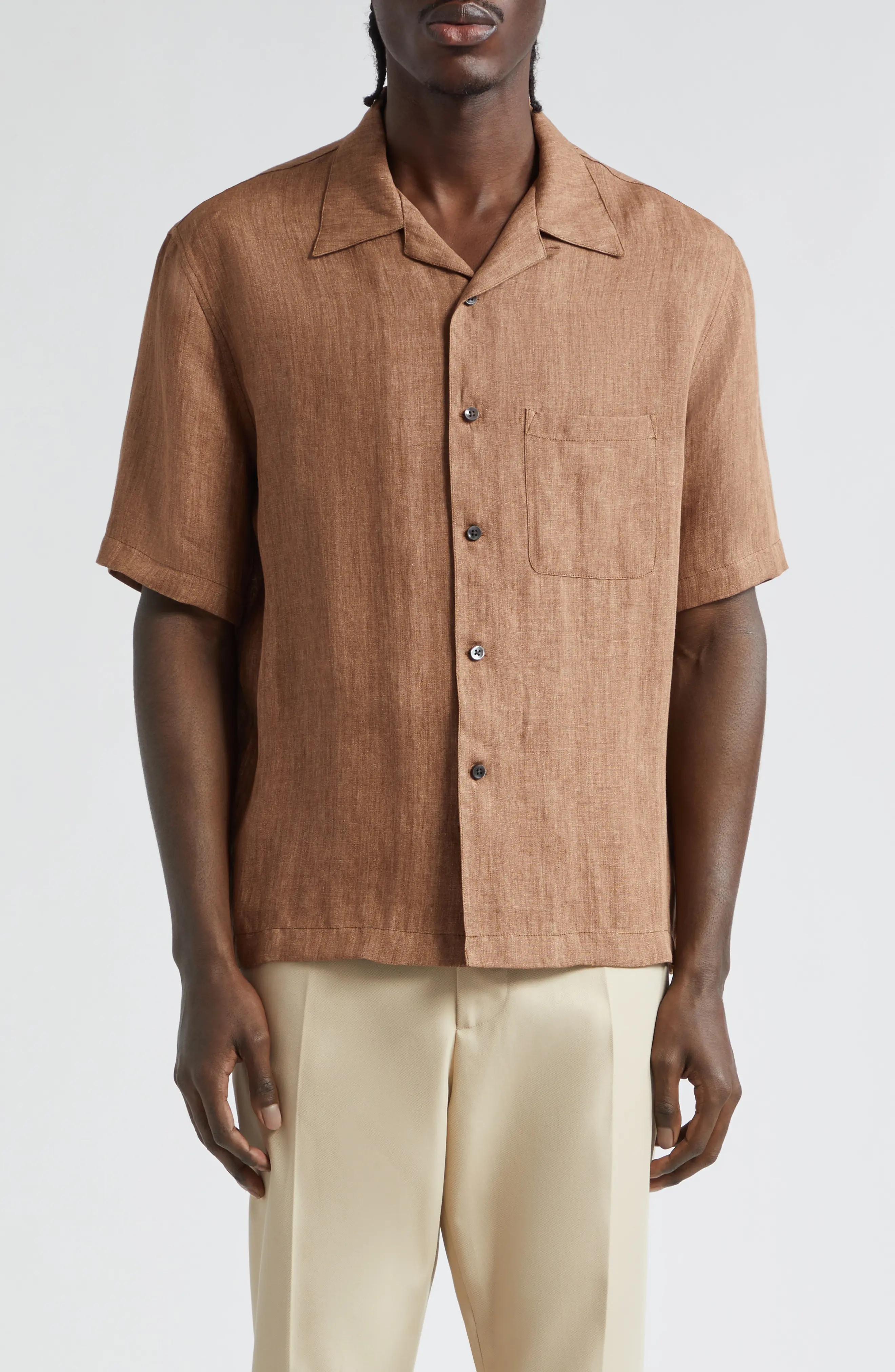 Linen Button-Up Bowling Shirt - 1