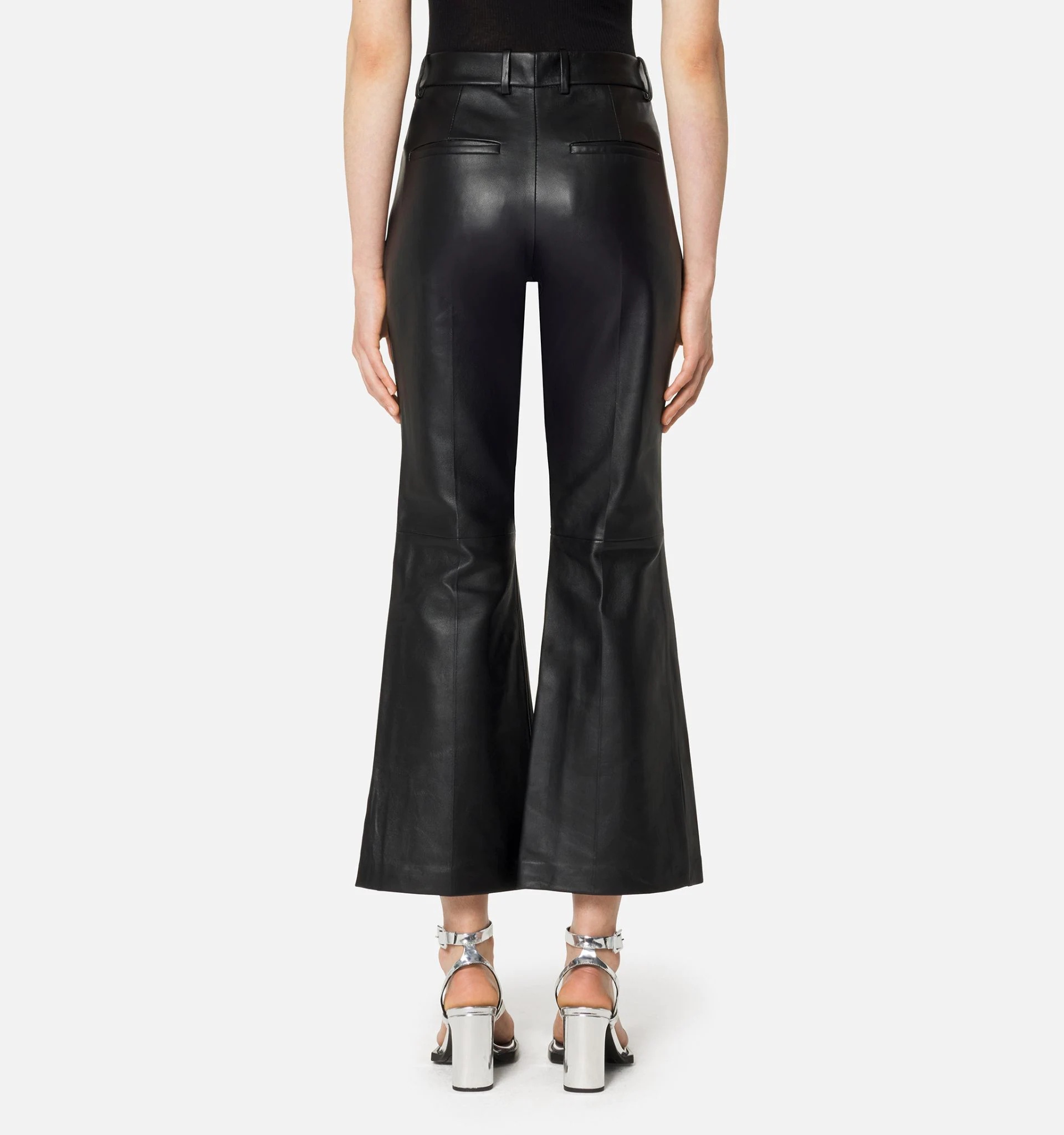 Short Flared Trousers in Lambskin Leather - 6