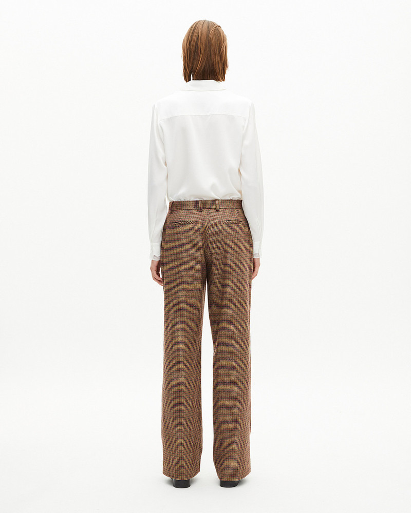 CAMEL HOUNDSTOOTH WIDE-LEG TAILORED PANTS 4