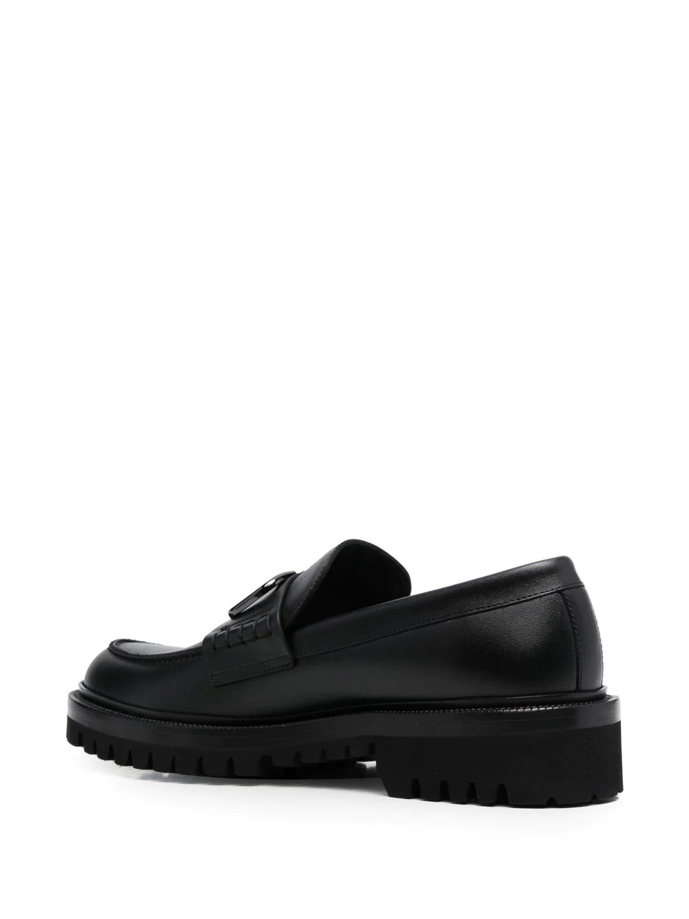 logo-plaque leather loafers - 3