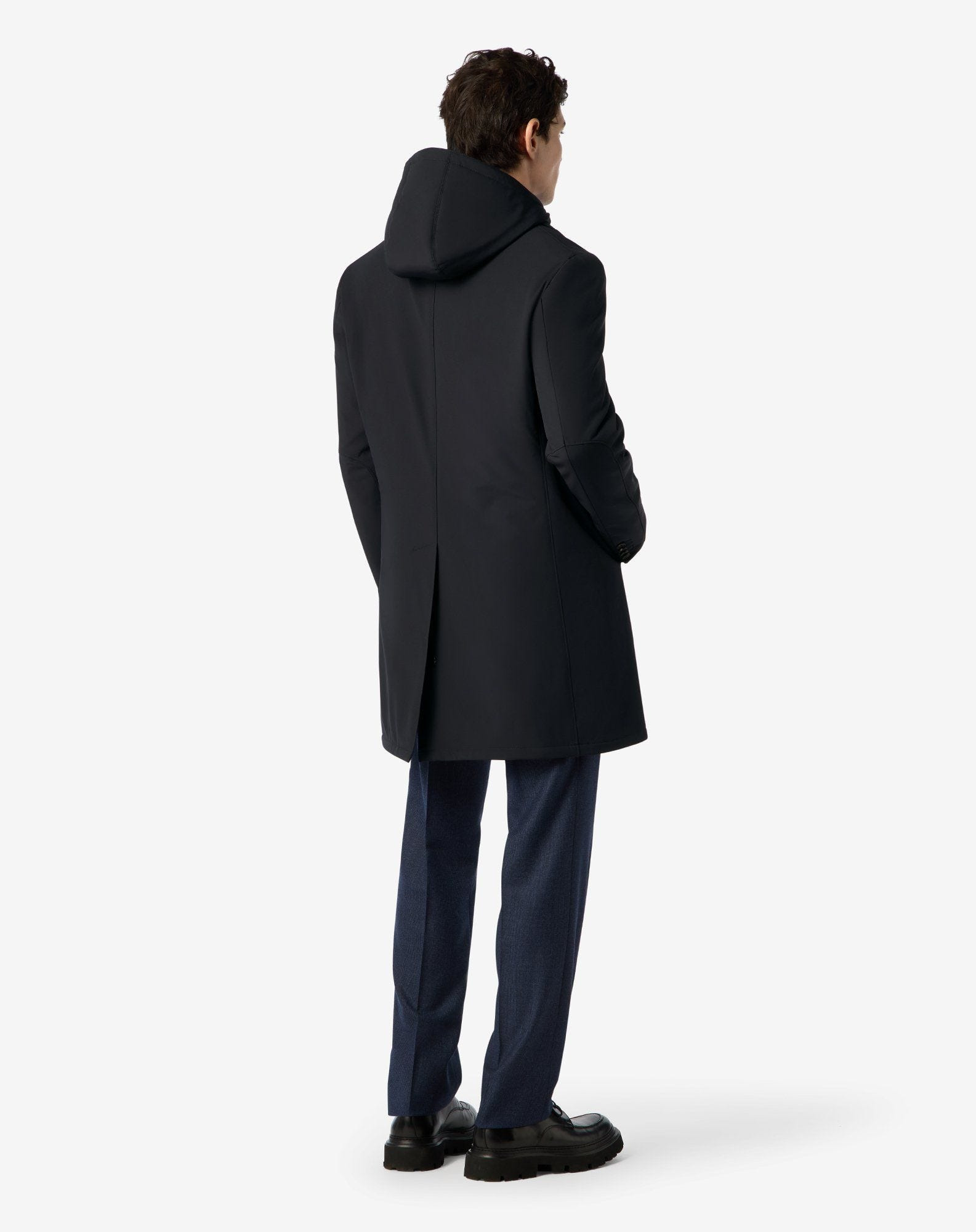 Blue technical fabric coat with detachable vest - 3