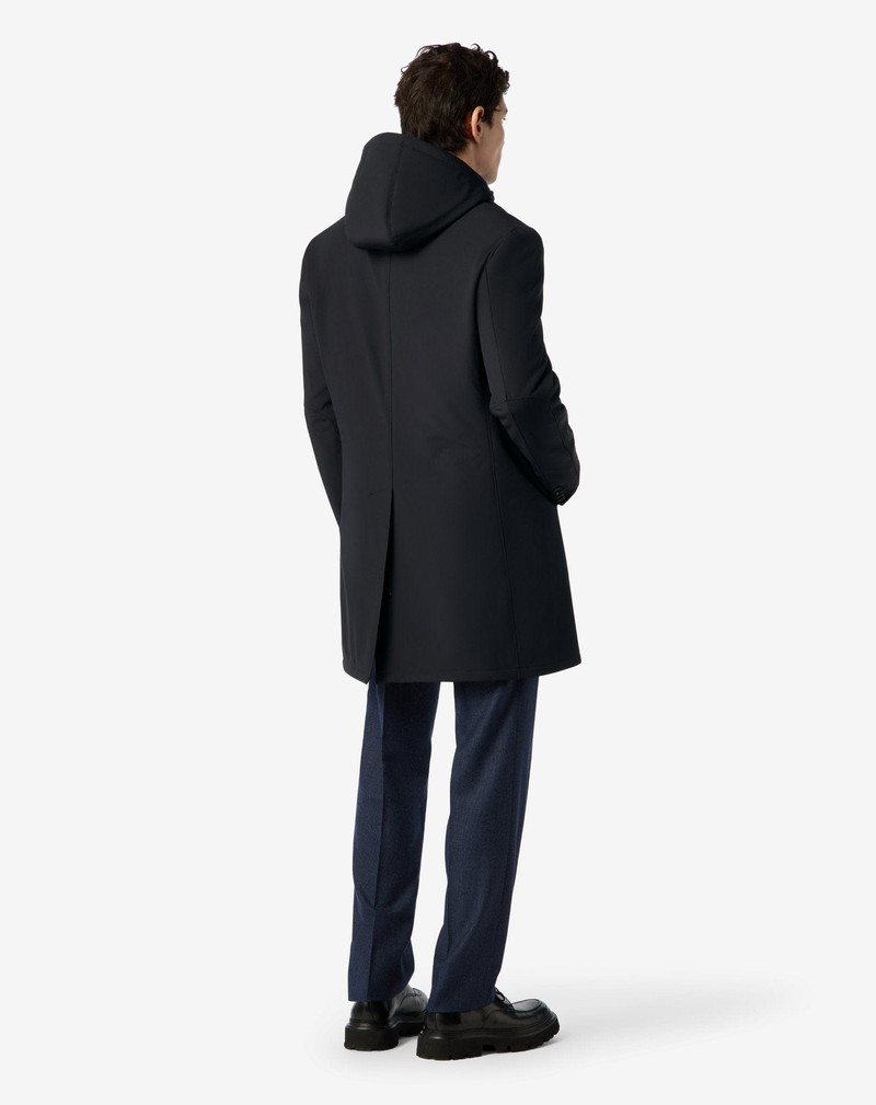 Blue technical fabric coat with detachable vest 3