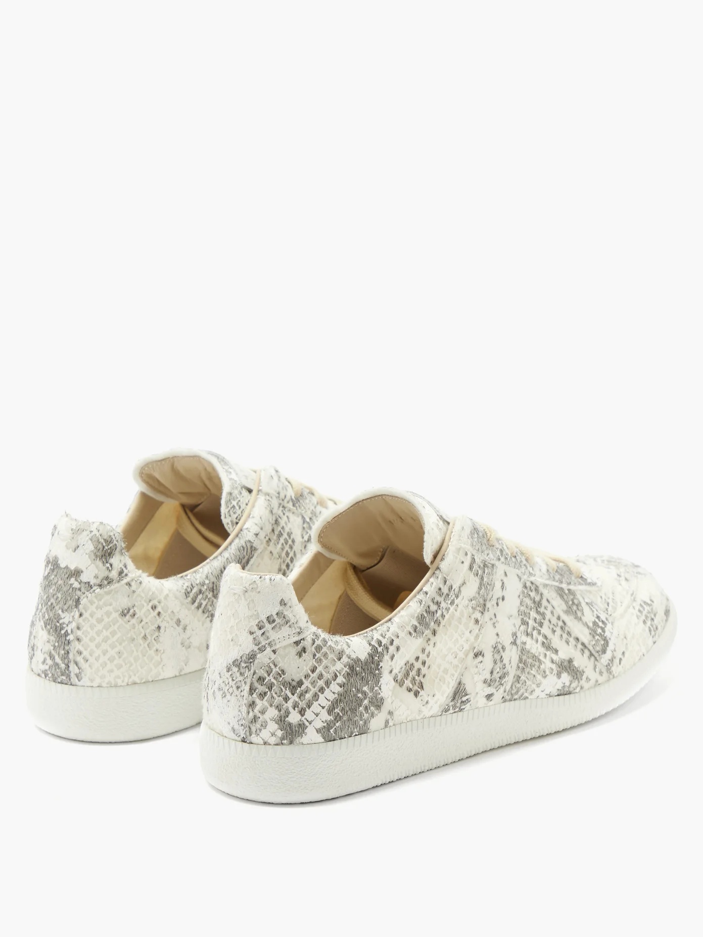 Replica snake-effect leather trainers - 4