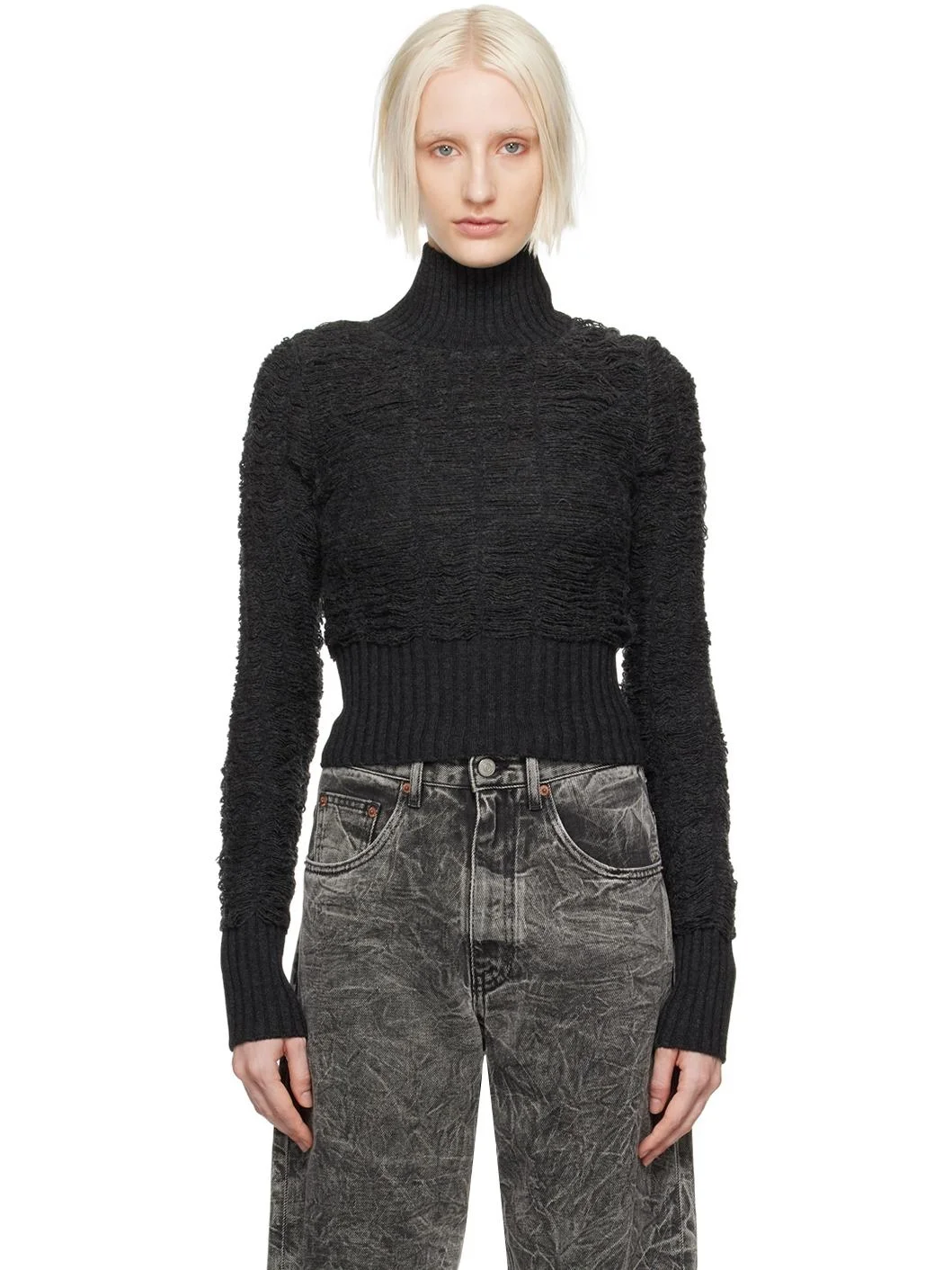 Gray Laddered Turtleneck - 1