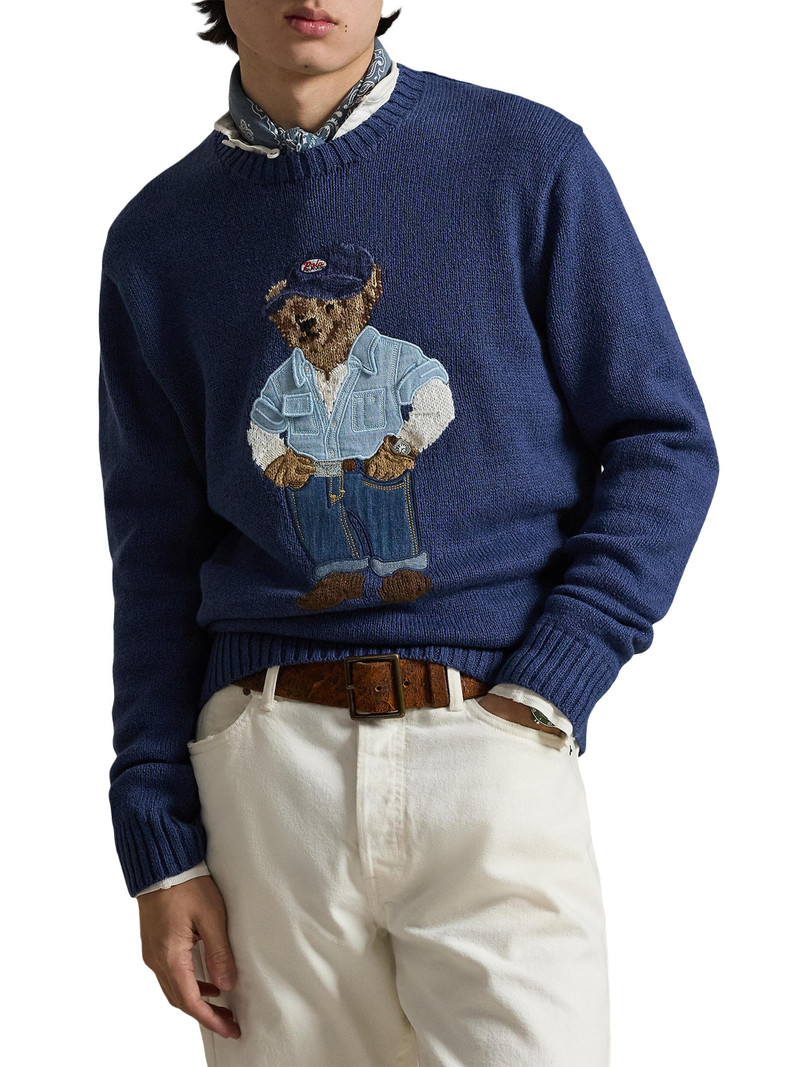 Men's Polo Bear Linen-Cotton Sweater - Light Navy 3