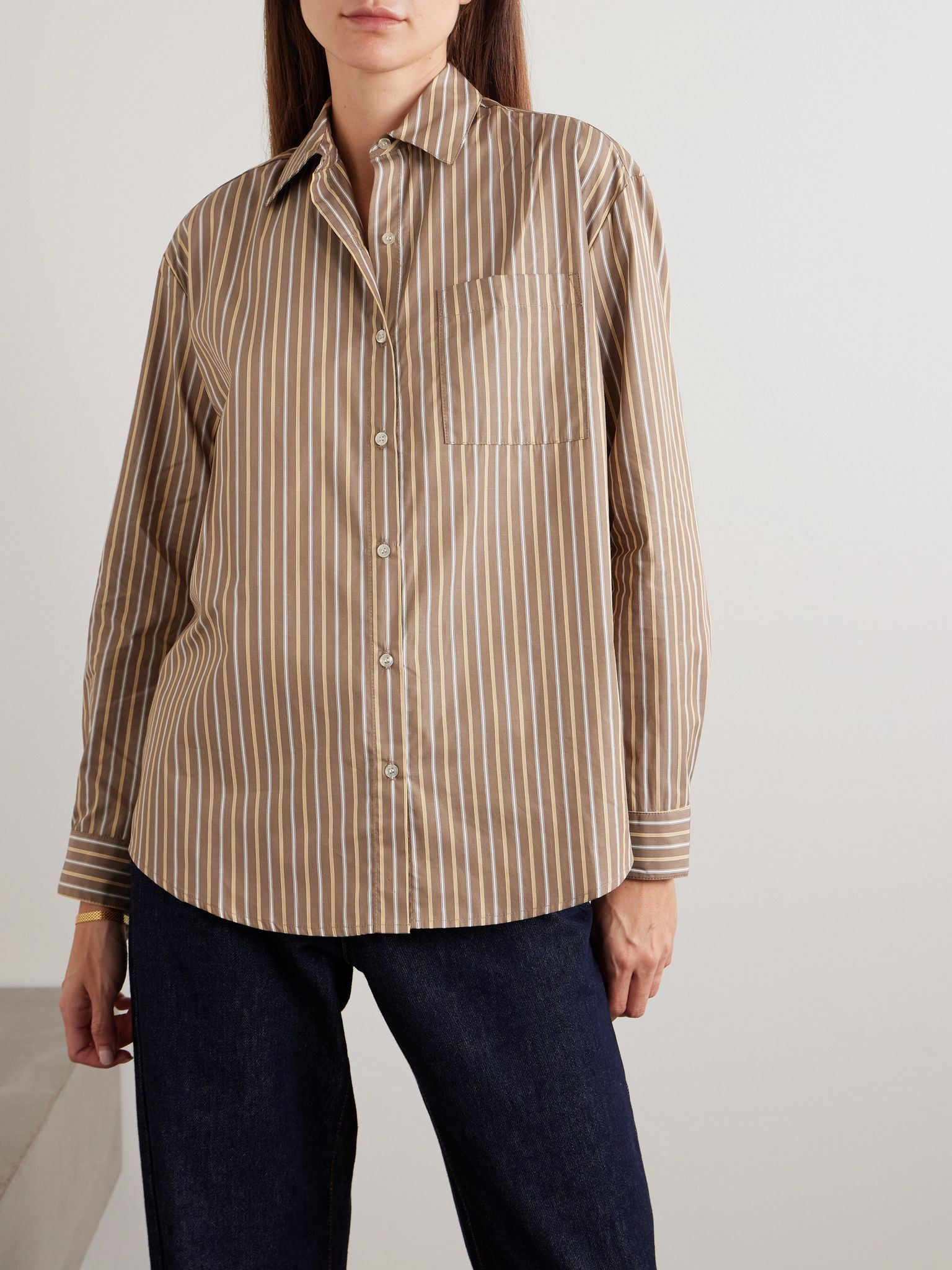 Yoshi striped cotton and Lyocell-blend poplin shirt Light brown - 3