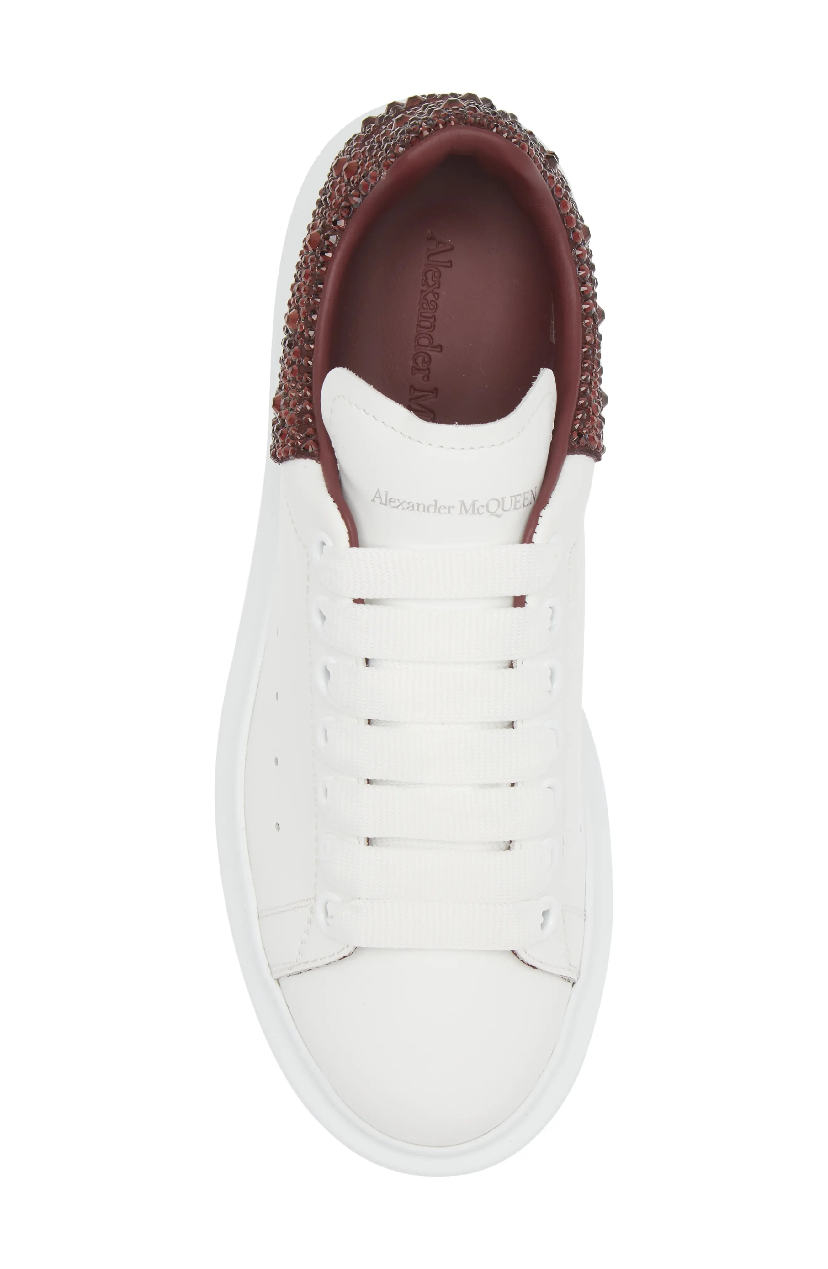 Oversized Crystal Embellished Sneaker in White/Burgundy - 5