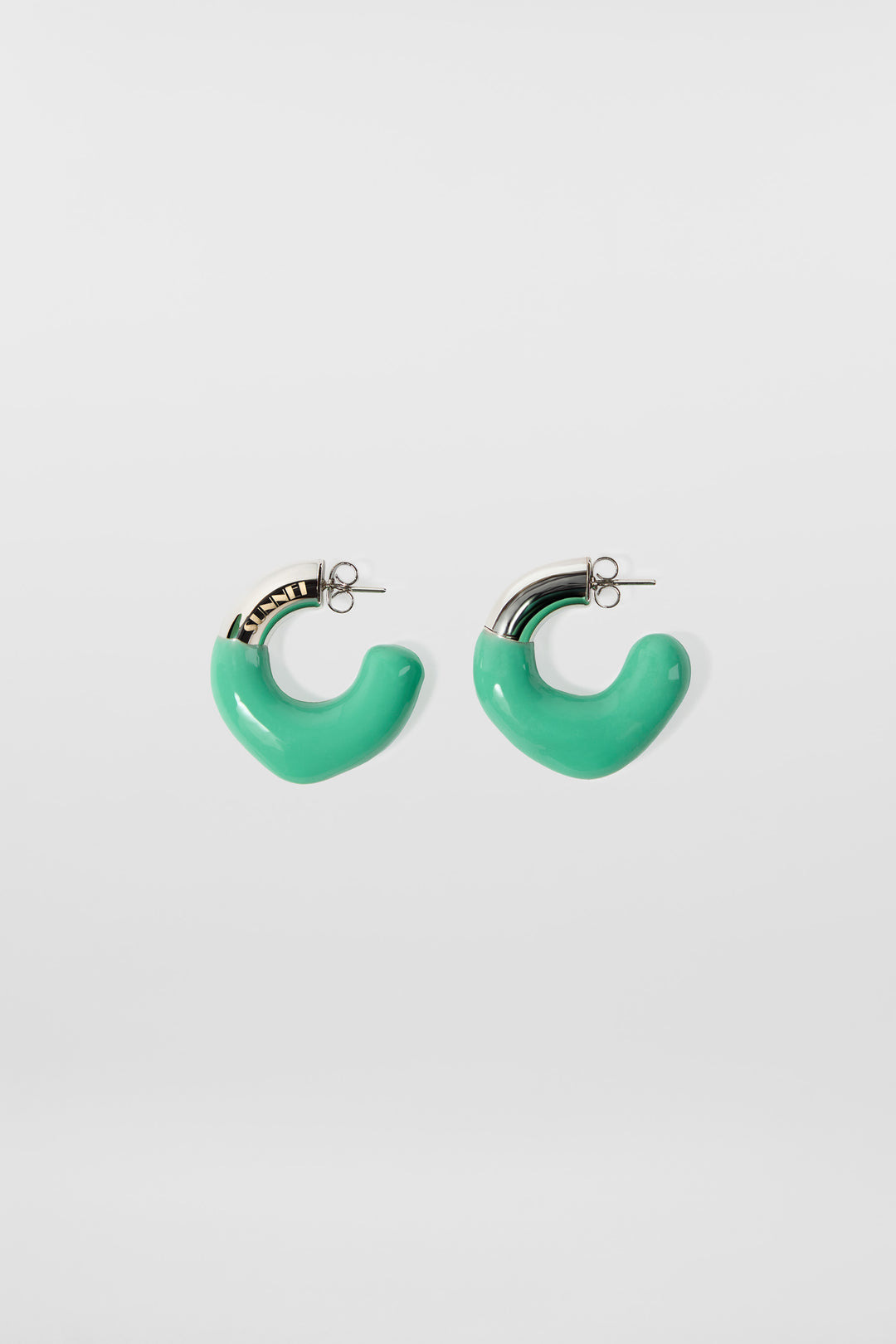 SMALL RUBBERIZED EARRINGS SILVER / coral green 1
