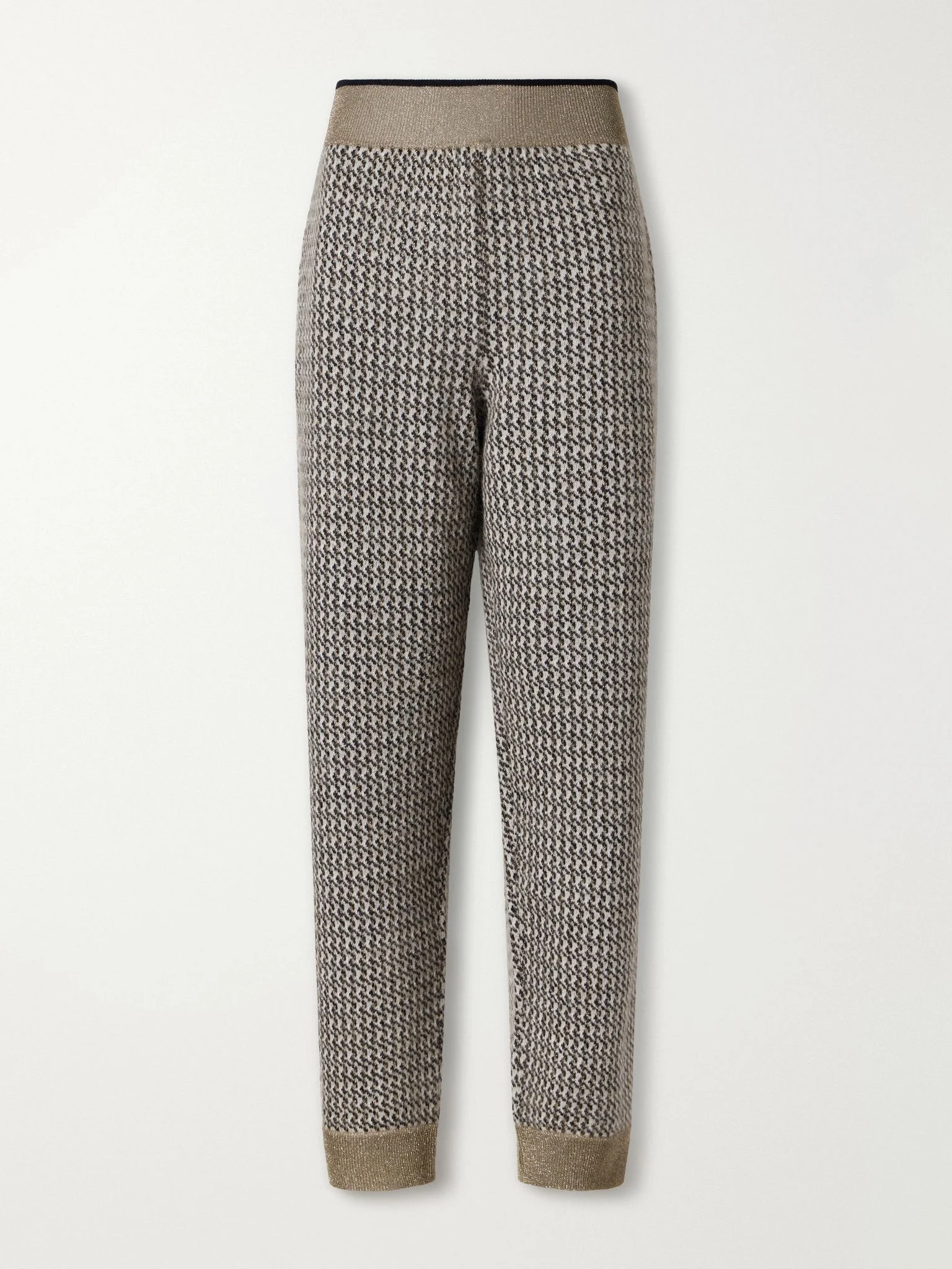 Rib-trimmed houndstooth tapered sweatpants Brown - 1