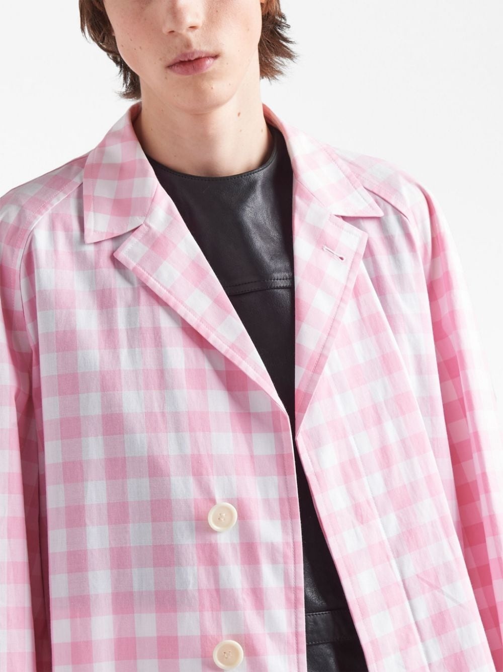 gingham-check cotton coat - 4