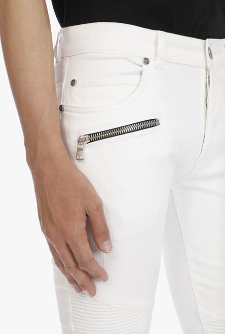 Slim-cut white cotton jeans - 5