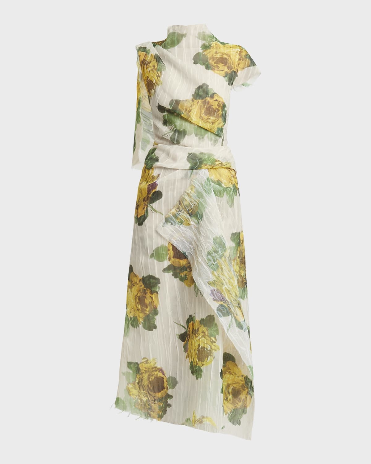 Floral Draped Crinkle Midi Wrap Dress - 1