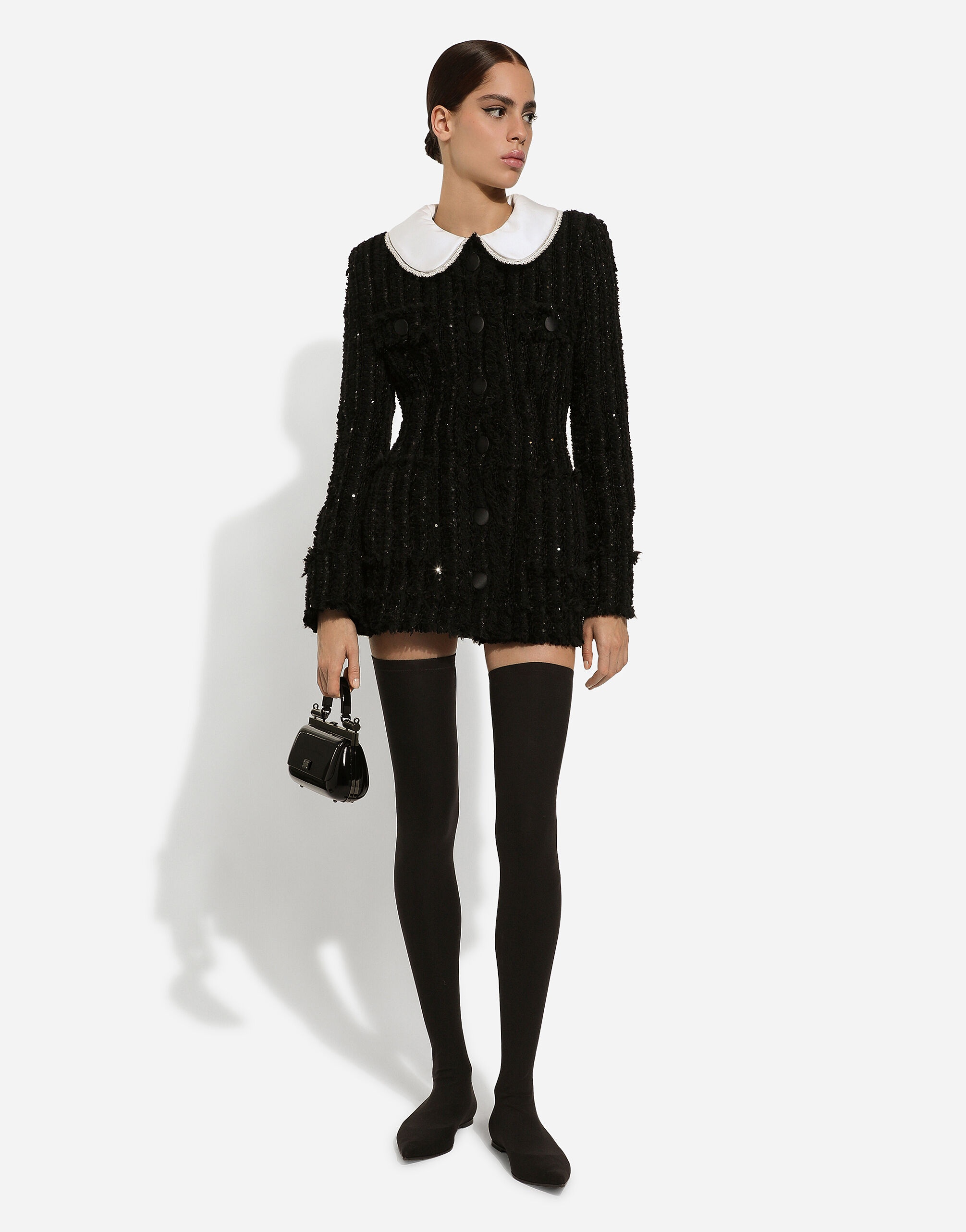 Tweed jacket with micro-sequin embellishment and satin collar - 8