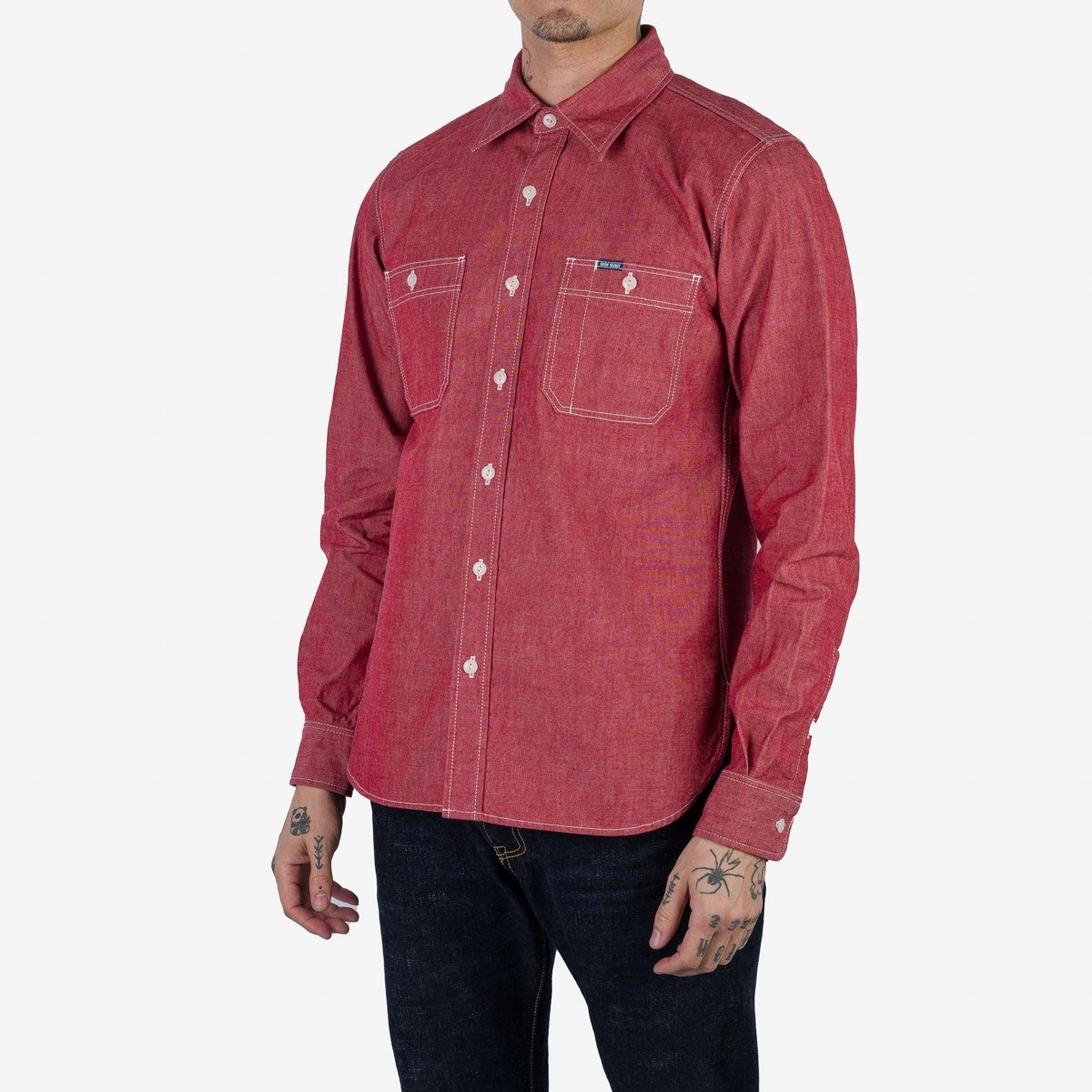 IHSH-363-RED 10oz Organic Chambray Work Shirt - Red - 2